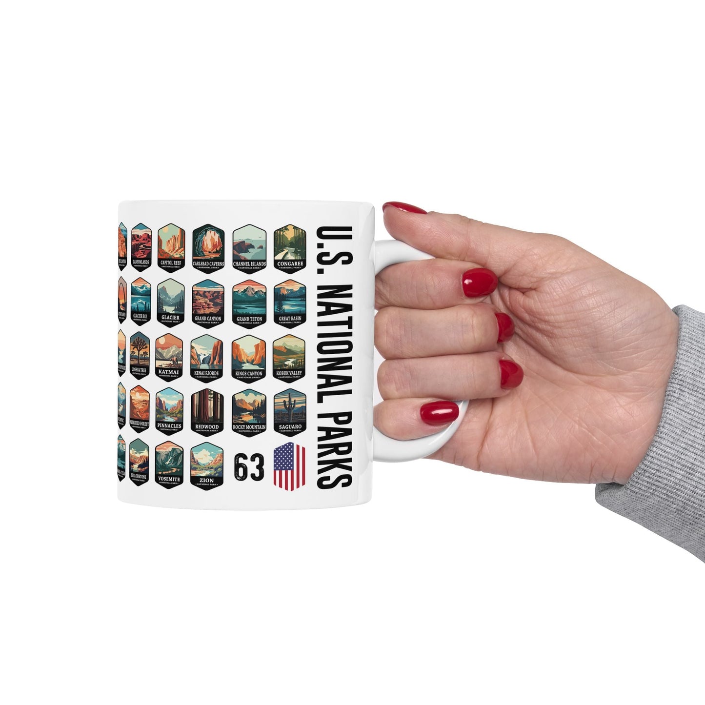 63 National Parks Of The USA White Ceramic Mug (11oz, 15oz) – – Outdoor apparel for travel, hiking, camping, and nature lovers – ExpediCamp