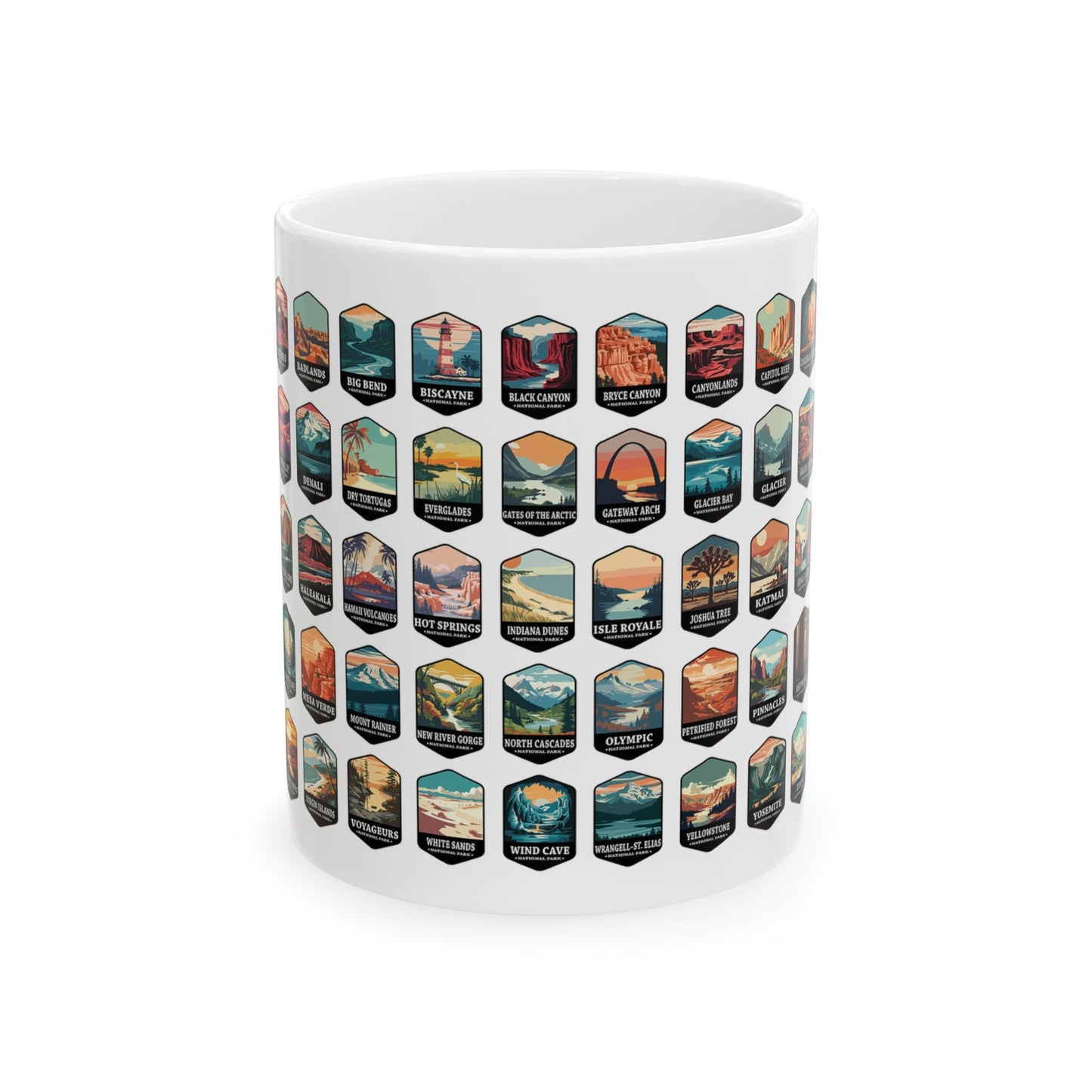 63 National Parks Of The USA White Ceramic Mug (11oz, 15oz) – – Outdoor apparel for travel, hiking, camping, and nature lovers – ExpediCamp
