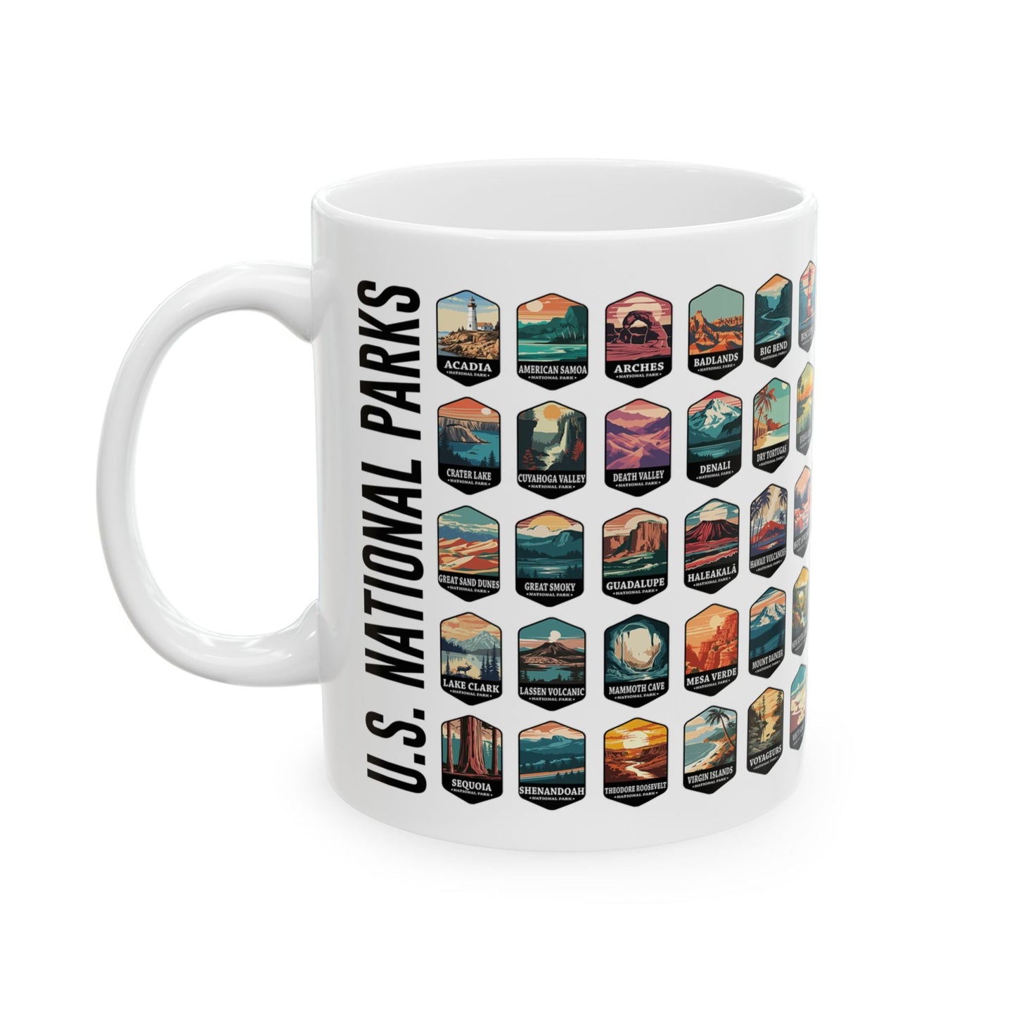63 National Parks Of The USA White Ceramic Mug (11oz, 15oz) – – Outdoor apparel for travel, hiking, camping, and nature lovers – ExpediCamp