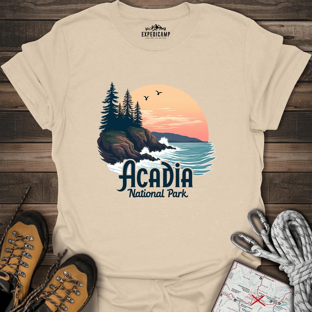 Acadia National Park Waves T-Shirt – Sand – Outdoor apparel for travel, hiking, camping, and nature lovers – ExpediCamp