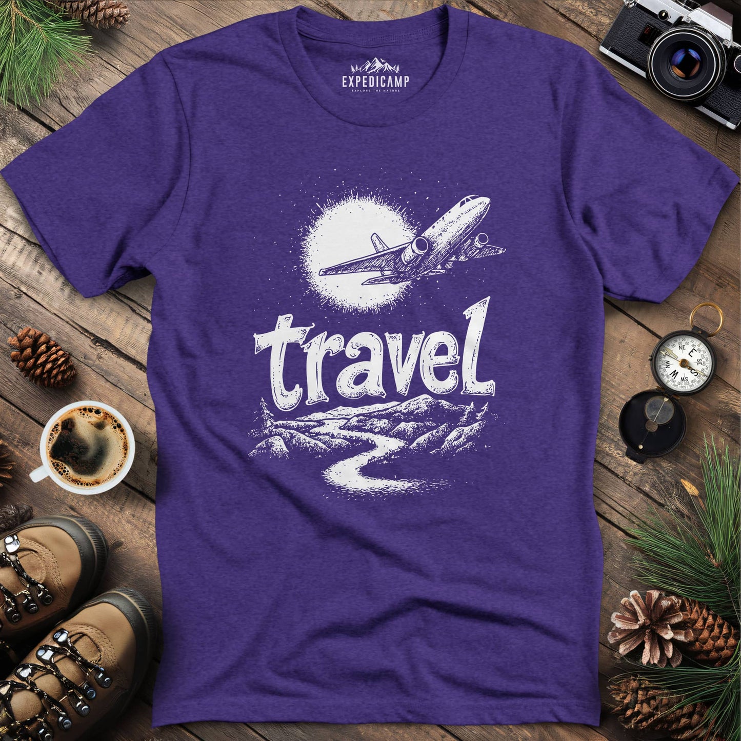 Adventure Travel Explorer T-Shirt – Heather Purple – Outdoor apparel for travel, hiking, camping, and nature lovers – ExpediCamp