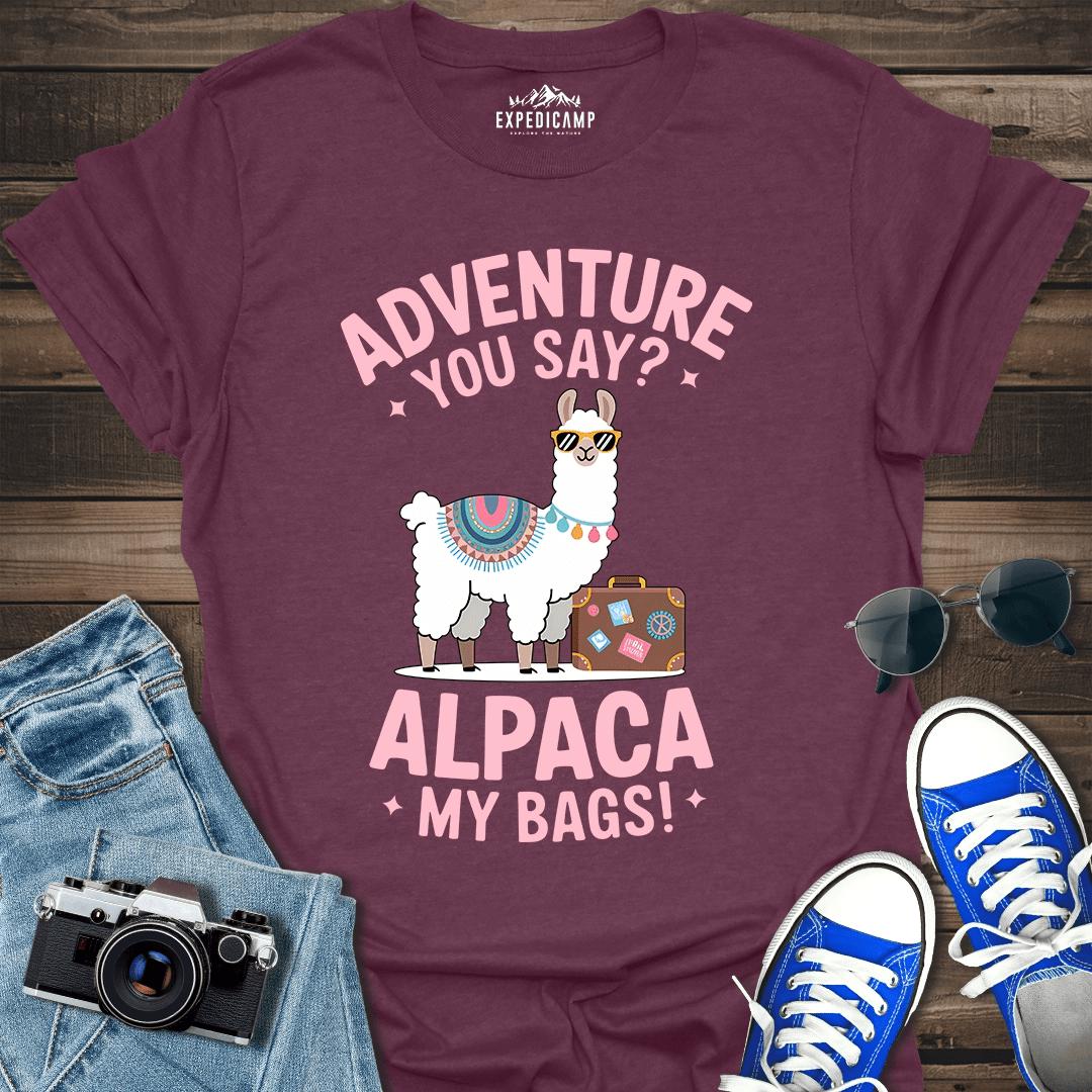 Adventure You Say I'll Pack My Bags T-Shirt – Heather Maroon – Outdoor apparel for travel, hiking, camping, and nature lovers – ExpediCamp