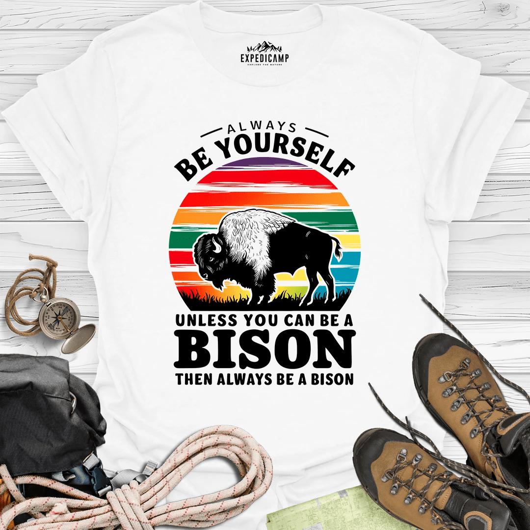 Always Be Yourself Unless You Can Be A Bison T-Shirt – White – Outdoor apparel for travel, hiking, camping, and nature lovers – ExpediCamp
