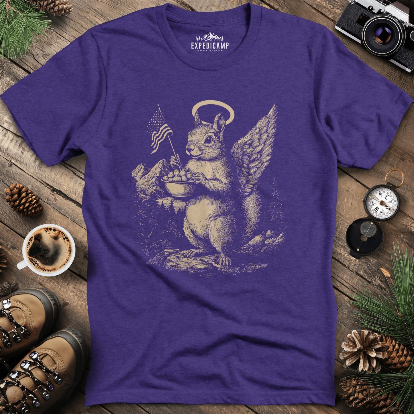 Angel Peanut T-Shirt - A Tribute to Peanut the Squirrel – Heather Purple – Outdoor apparel for travel, hiking, camping, and nature lovers – ExpediCamp
