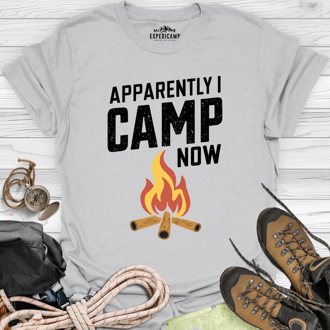 Apparently I Camp Now T-Shirt – Ice Grey – Outdoor apparel for travel, hiking, camping, and nature lovers – ExpediCamp