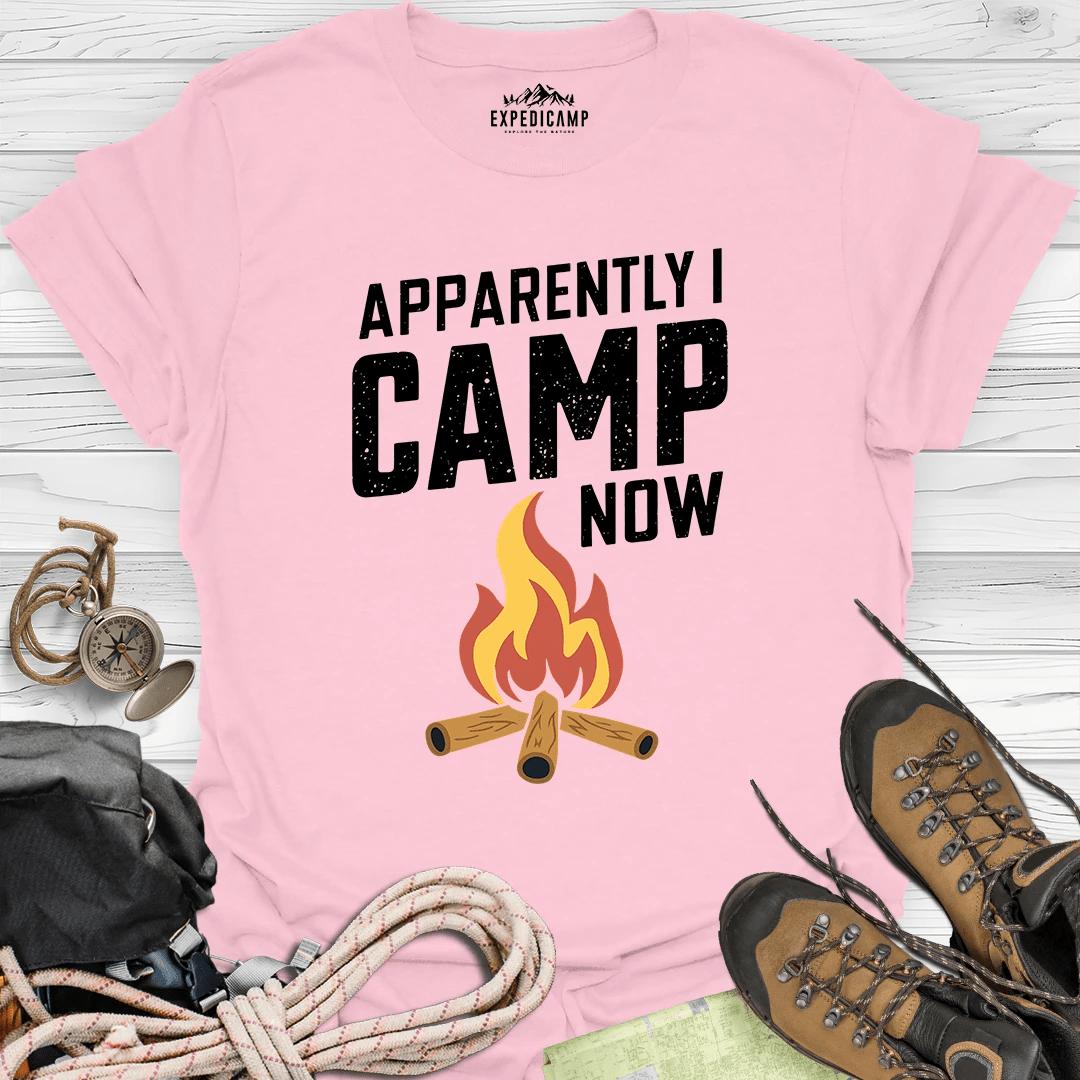 Apparently I Camp Now T-Shirt – Light Pink – Outdoor apparel for travel, hiking, camping, and nature lovers – ExpediCamp