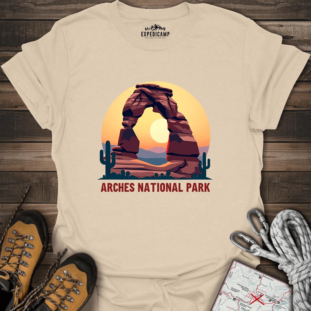 Arches National Park T-Shirt – Sand – Outdoor apparel for travel, hiking, camping, and nature lovers – ExpediCamp