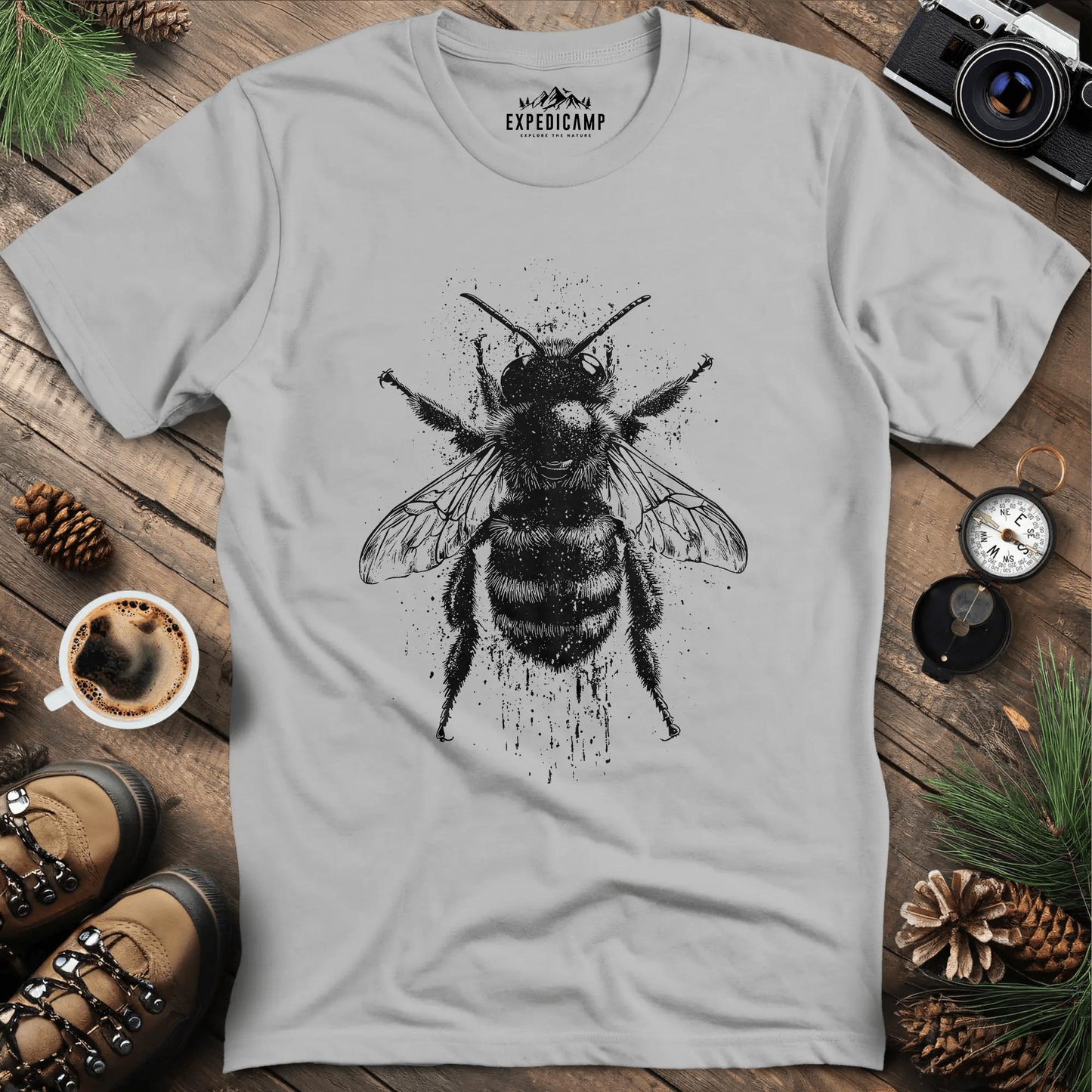 Artistic Bee T-Shirt – Ice Grey – Outdoor apparel for travel, hiking, camping, and nature lovers – ExpediCamp