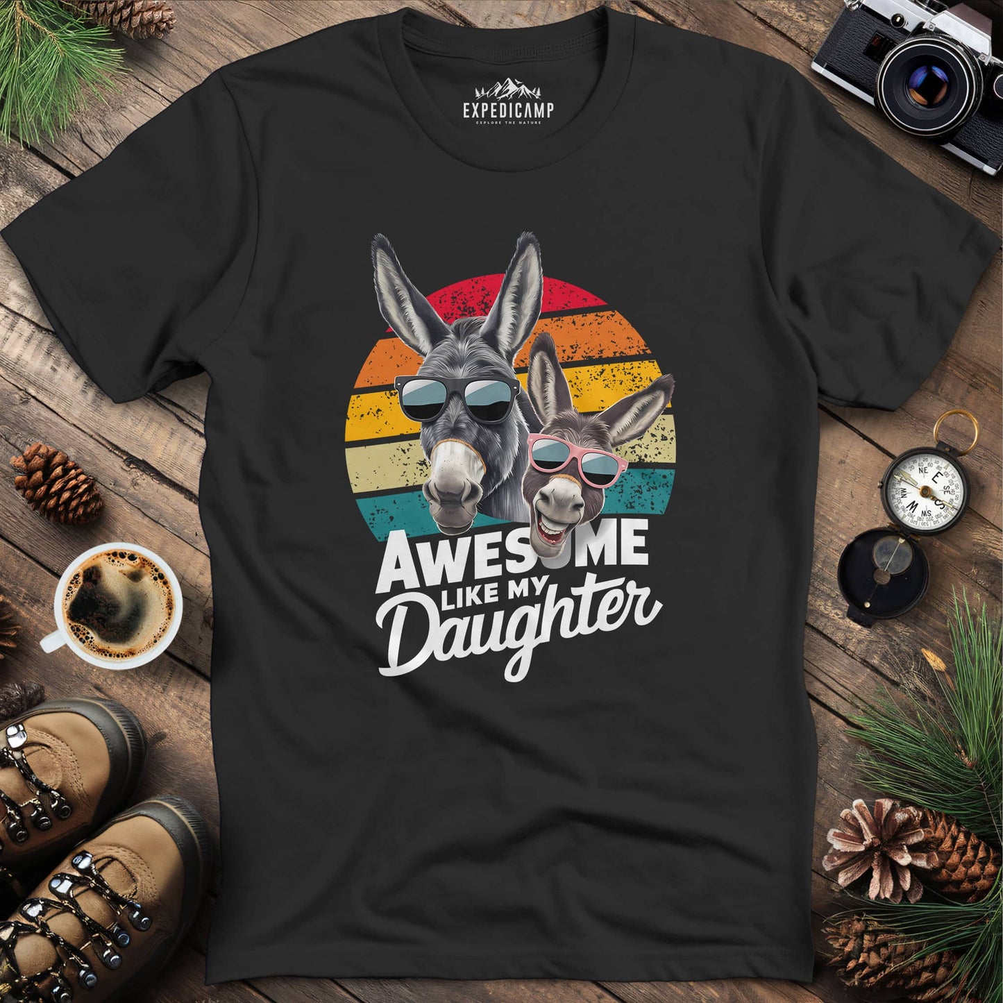 Awesome Like My Daughter Donkey T-Shirt – Black – Outdoor apparel for travel, hiking, camping, and nature lovers – ExpediCamp