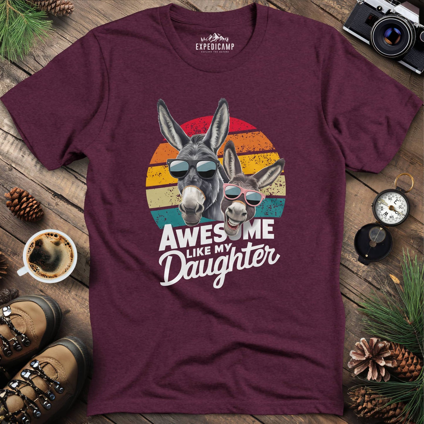Awesome Like My Daughter Donkey T-Shirt – Heather Maroon – Outdoor apparel for travel, hiking, camping, and nature lovers – ExpediCamp