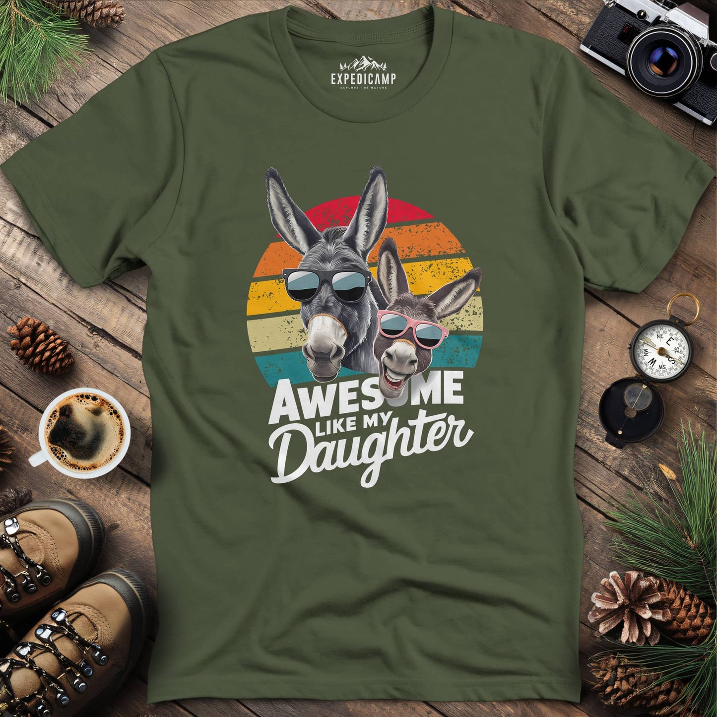 Awesome Like My Daughter Donkey T-Shirt – Military Green – Outdoor apparel for travel, hiking, camping, and nature lovers – ExpediCamp