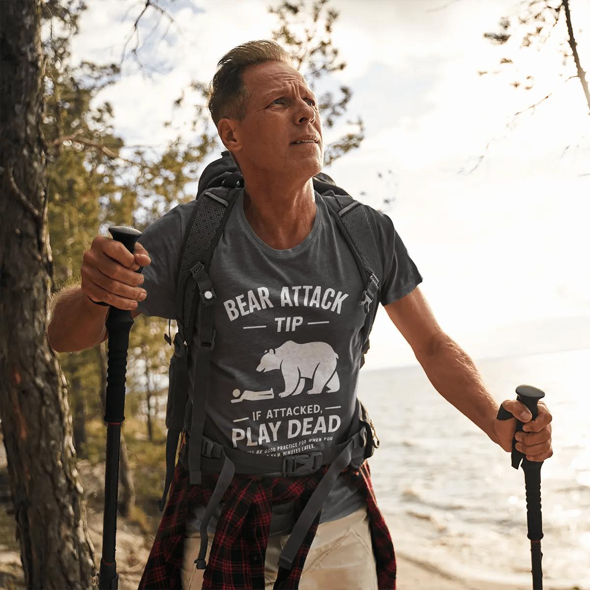 Bear Attack Tip If Attacked Play Dead T-Shirt – – Outdoor apparel for travel, hiking, camping, and nature lovers – ExpediCamp