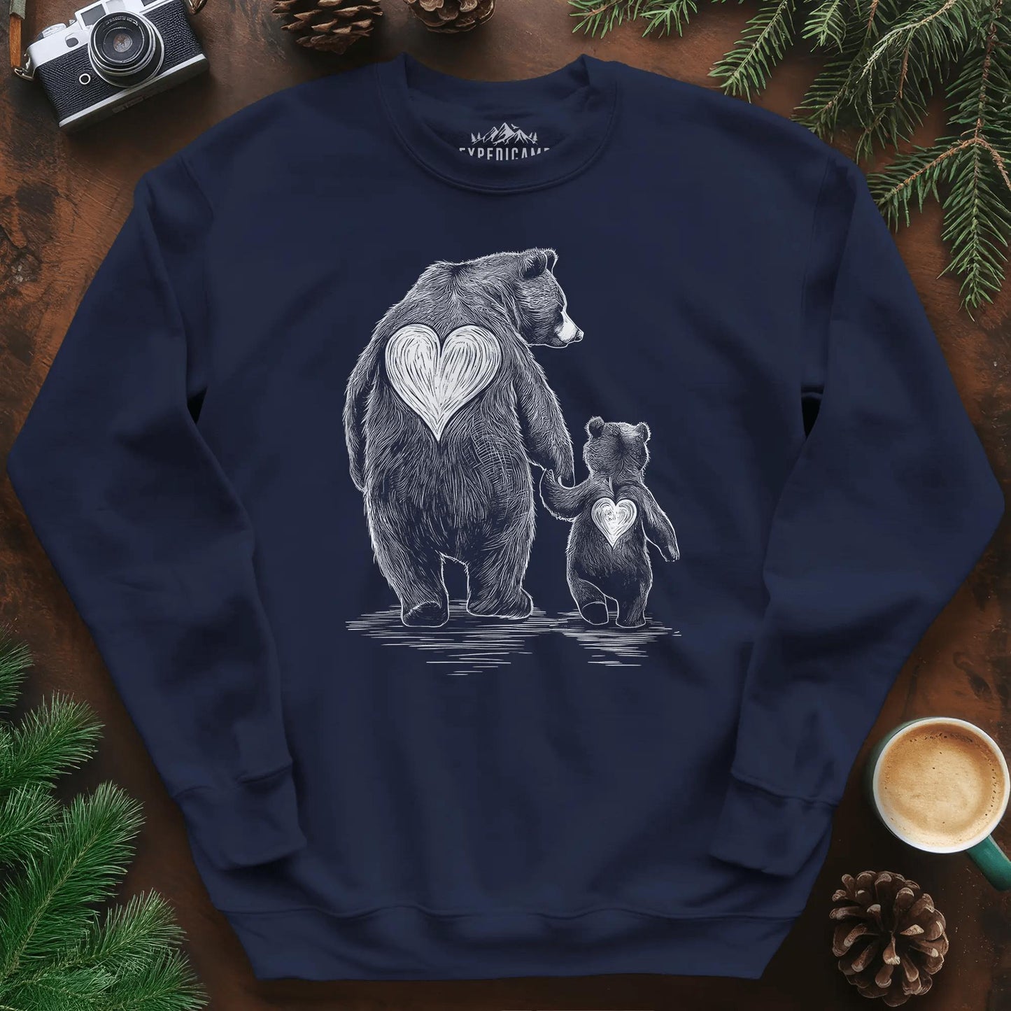 Bear Family Love Sweatshirt – Navy – Outdoor apparel for travel, hiking, camping, and nature lovers – ExpediCamp