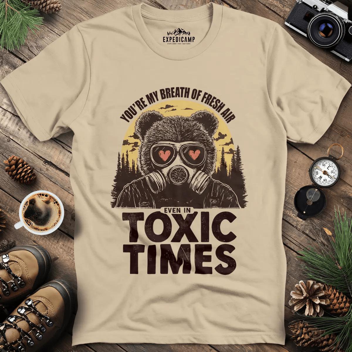 Bear Gas Mask Valentine's Survival T-Shirt – Sand – Outdoor apparel for travel, hiking, camping, and nature lovers – ExpediCamp
