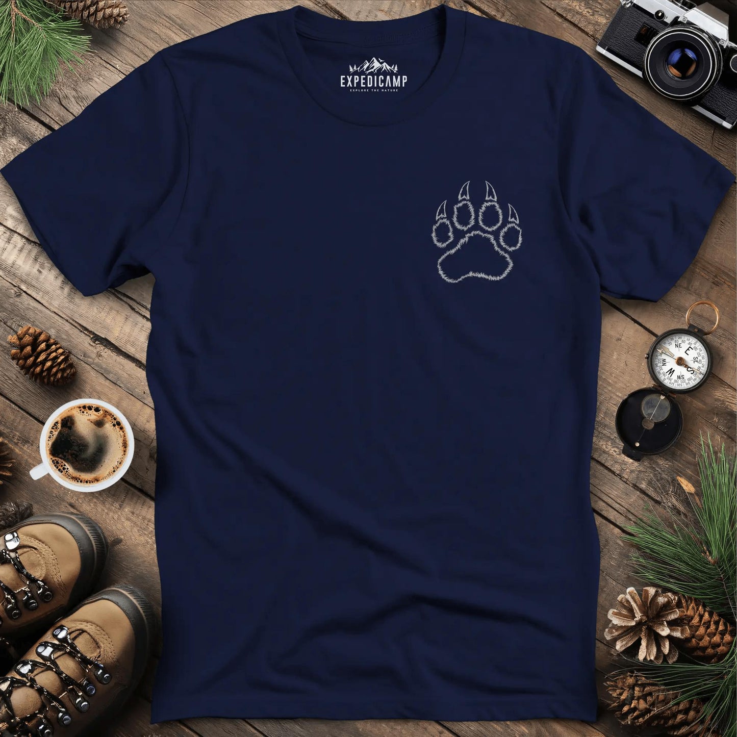 Bear Paw Print T-Shirt – Navy – Outdoor apparel for travel, hiking, camping, and nature lovers – ExpediCamp