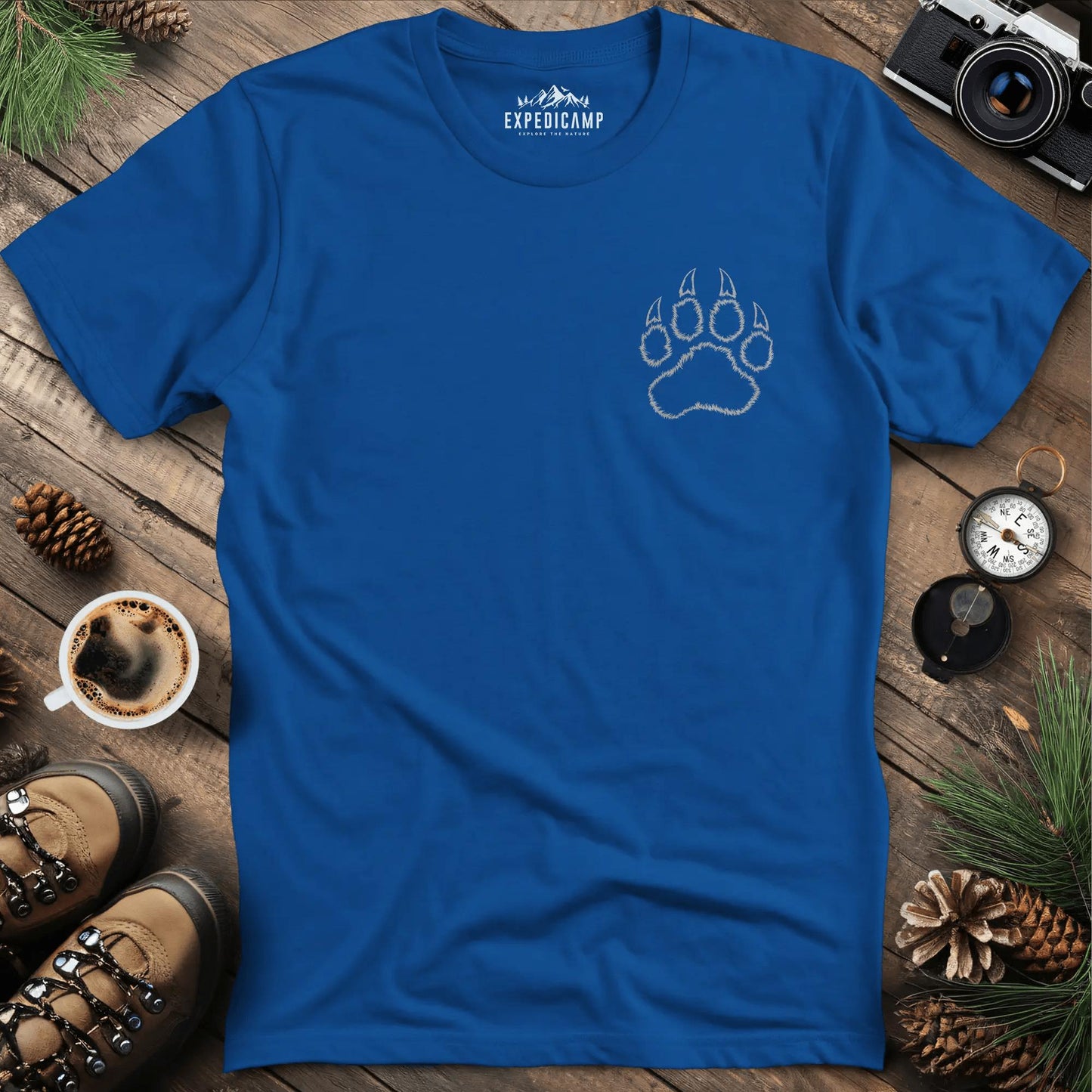 Bear Paw Print T-Shirt – Royal – Outdoor apparel for travel, hiking, camping, and nature lovers – ExpediCamp