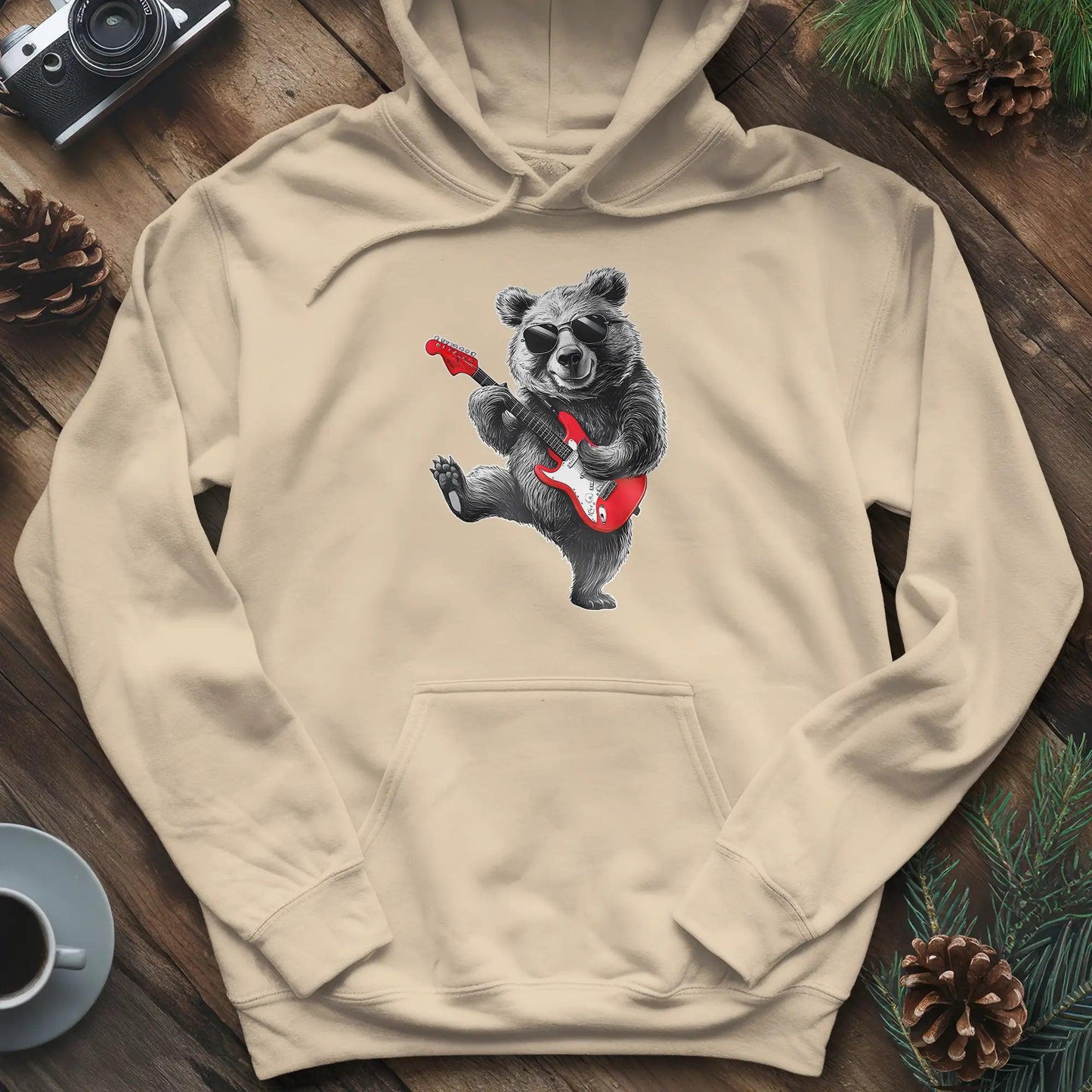 Bear Rock Star Hoodie – Sand – Outdoor apparel for travel, hiking, camping, and nature lovers – ExpediCamp