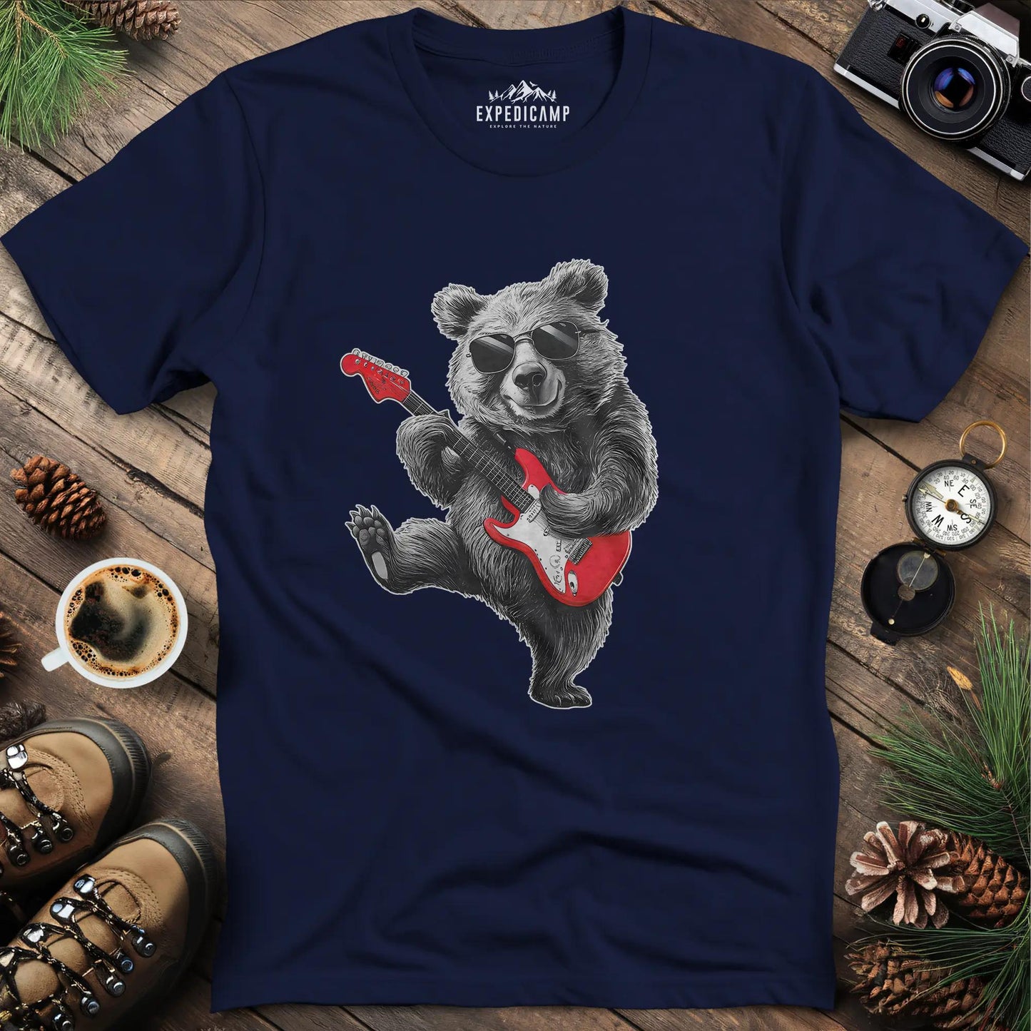 Bear Rock Star T-Shirt – Navy – Outdoor apparel for travel, hiking, camping, and nature lovers – ExpediCamp