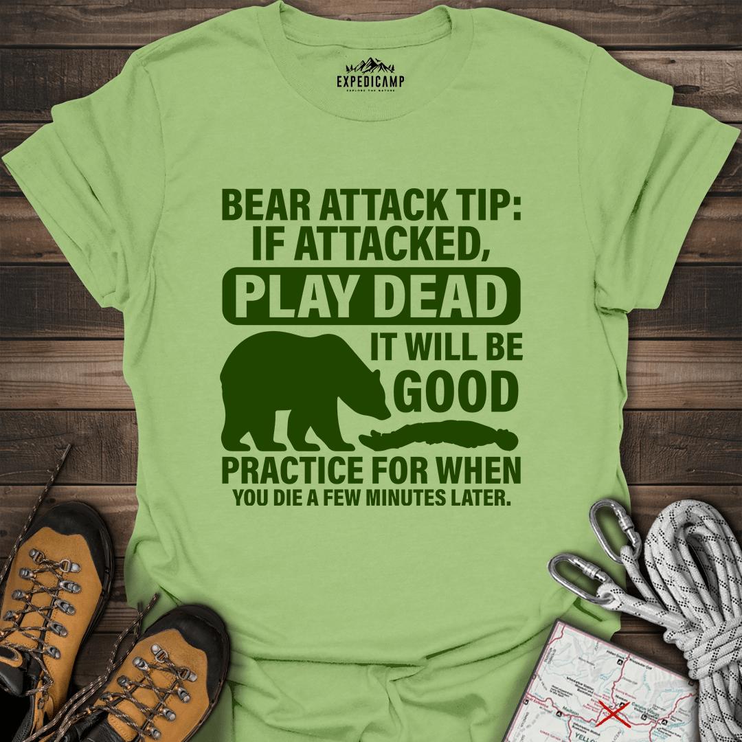 Bear Survival Tip If Attacked Play Dead T-Shirt – Kiwi – Outdoor apparel for travel, hiking, camping, and nature lovers – ExpediCamp