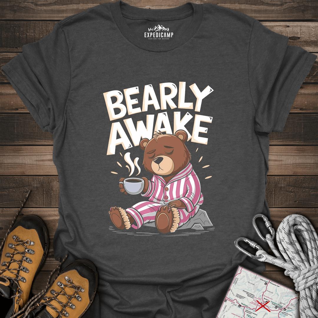 Bearly Awake T-Shirt – Dark Heather – Outdoor apparel for travel, hiking, camping, and nature lovers – ExpediCamp