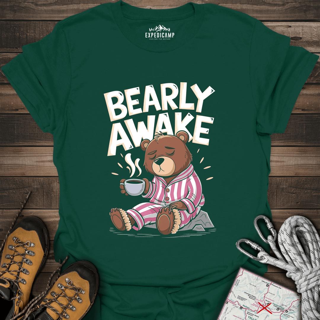 Bearly Awake T-Shirt – Forest Green – Outdoor apparel for travel, hiking, camping, and nature lovers – ExpediCamp