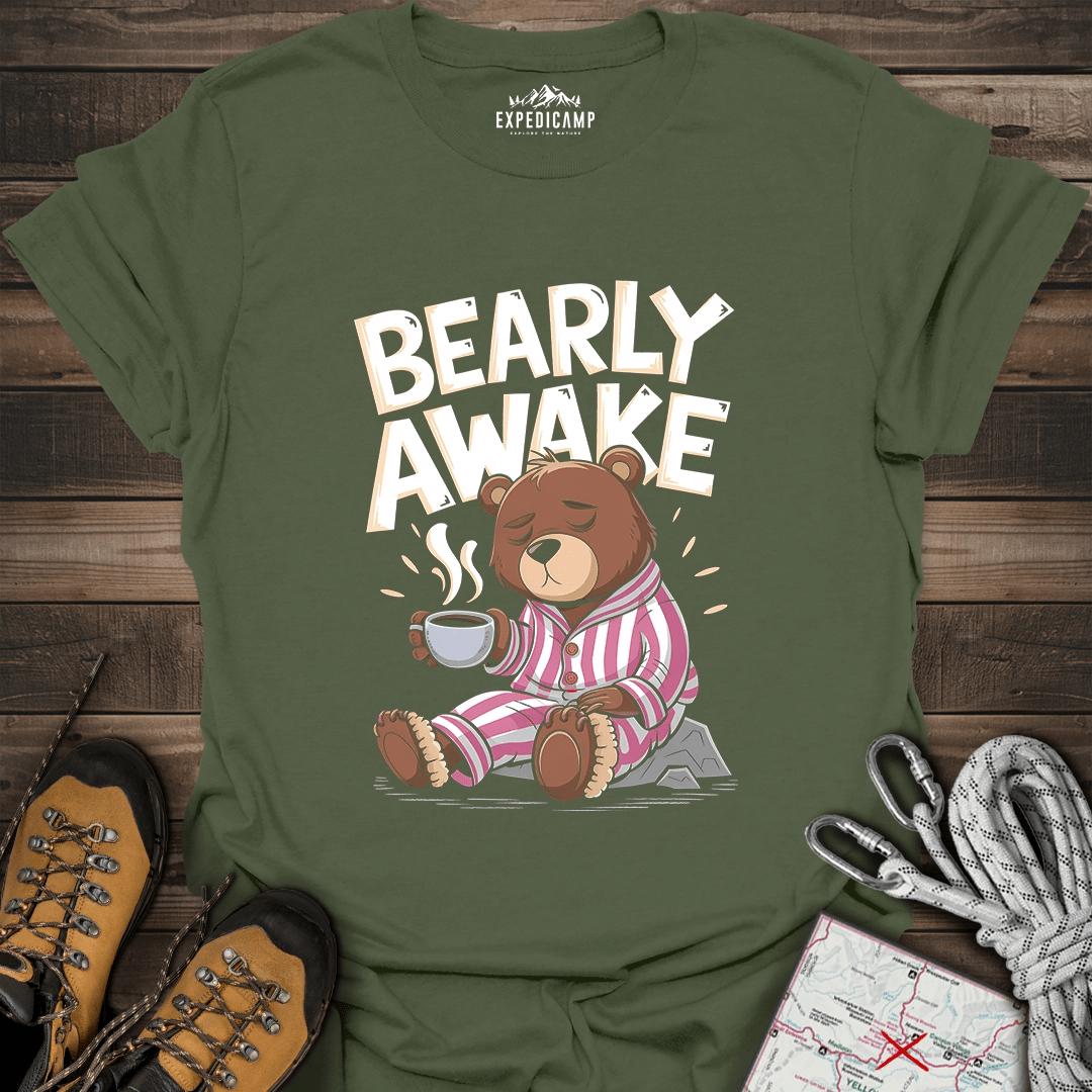 Bearly Awake T-Shirt – Military Green – Outdoor apparel for travel, hiking, camping, and nature lovers – ExpediCamp