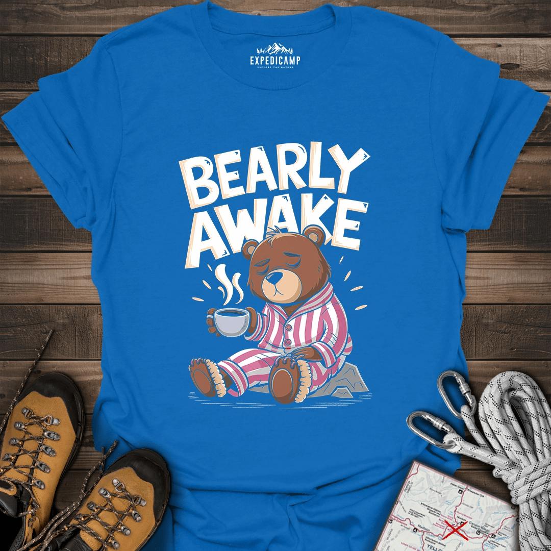 Bearly Awake T-Shirt – Royal – Outdoor apparel for travel, hiking, camping, and nature lovers – ExpediCamp