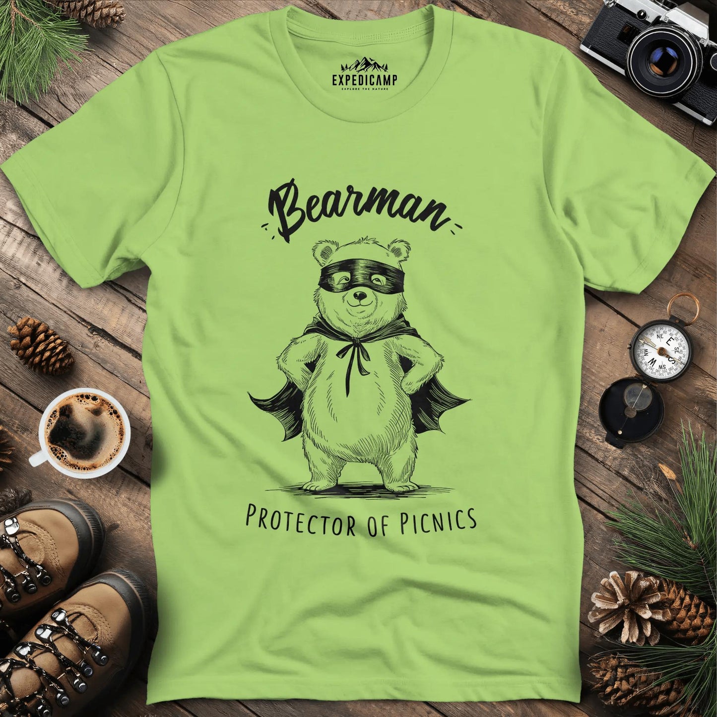 Bearman Protector of Picnics T-Shirt – Kiwi – Outdoor apparel for travel, hiking, camping, and nature lovers – ExpediCamp