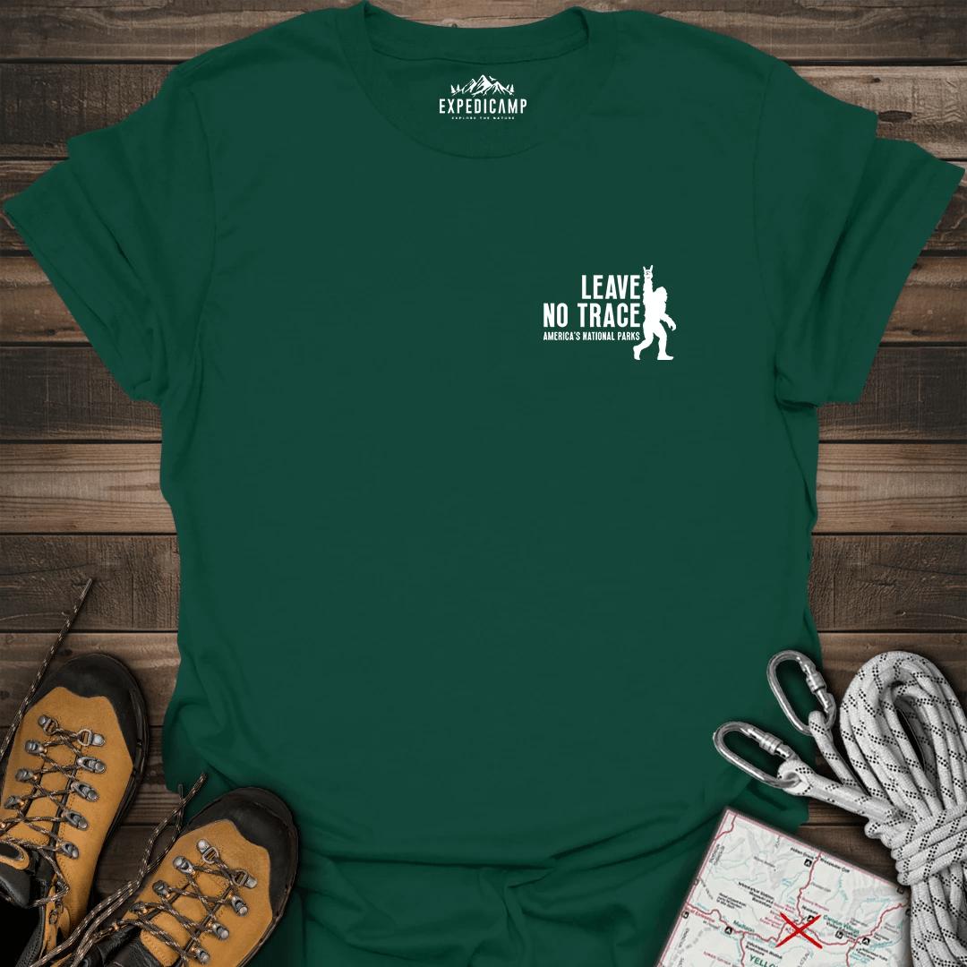 Bigfoot Leave No Trace America's National Parks T-Shirt – Forest Green – Outdoor apparel for travel, hiking, camping, and nature lovers – ExpediCamp