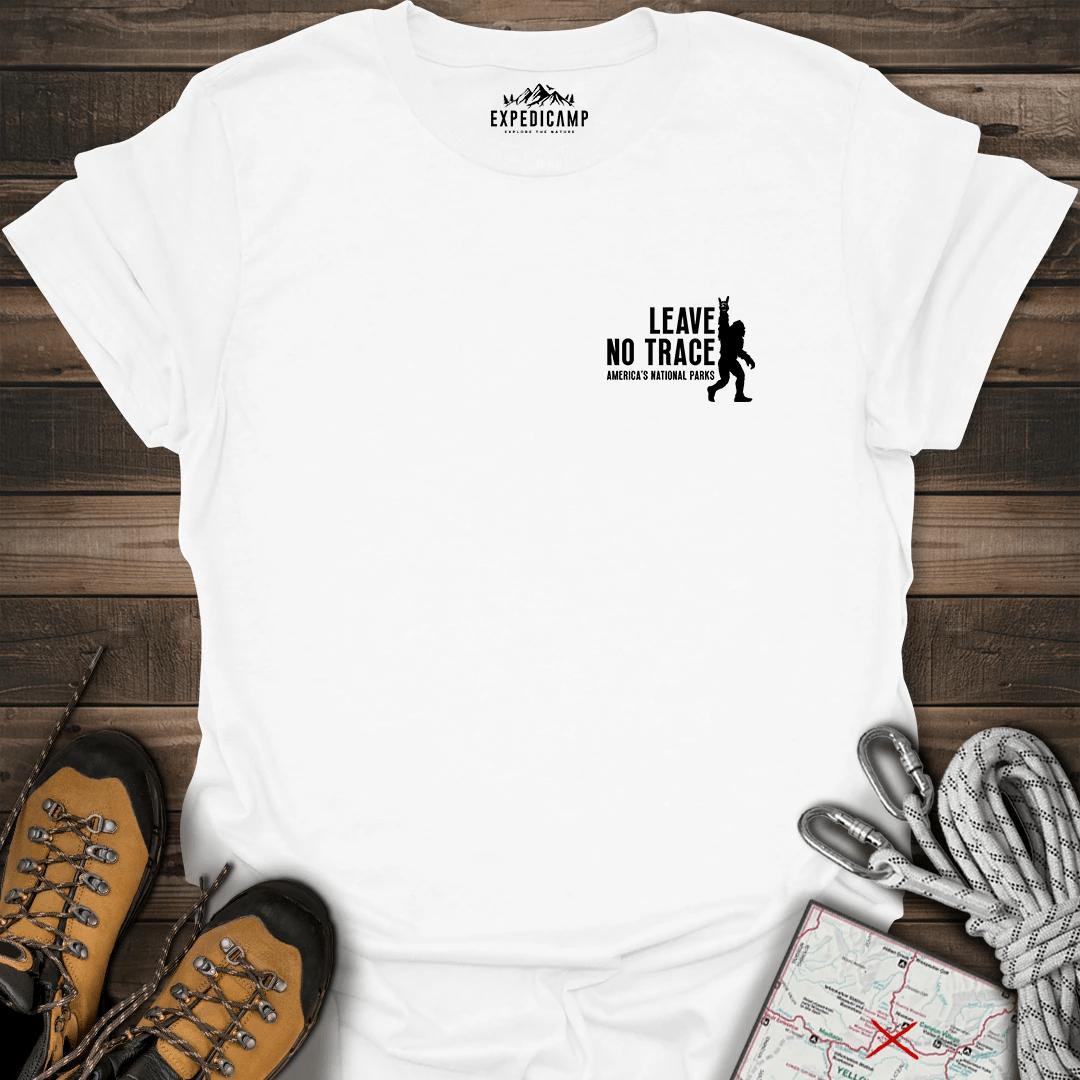 Bigfoot Leave No Trace America's National Parks T-Shirt – White – Outdoor apparel for travel, hiking, camping, and nature lovers – ExpediCamp
