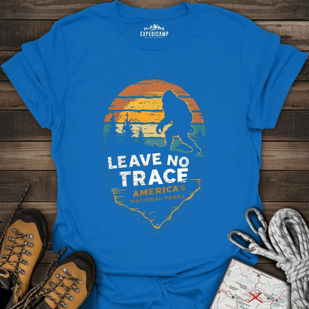 Bigfoot Leave No Trace America's National Parks T-Shirt – Royal – Outdoor apparel for travel, hiking, camping, and nature lovers – ExpediCamp
