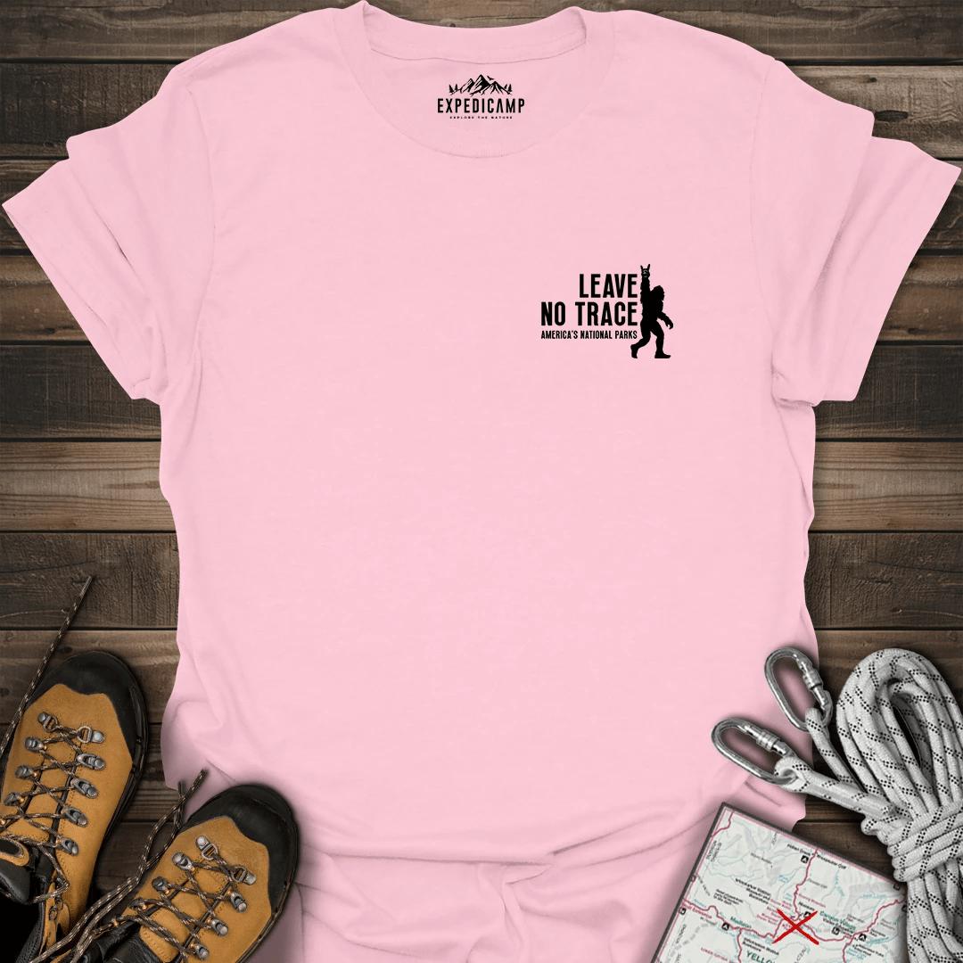 Bigfoot Leave No Trace America's National Parks T-Shirt – Light Pink – Outdoor apparel for travel, hiking, camping, and nature lovers – ExpediCamp