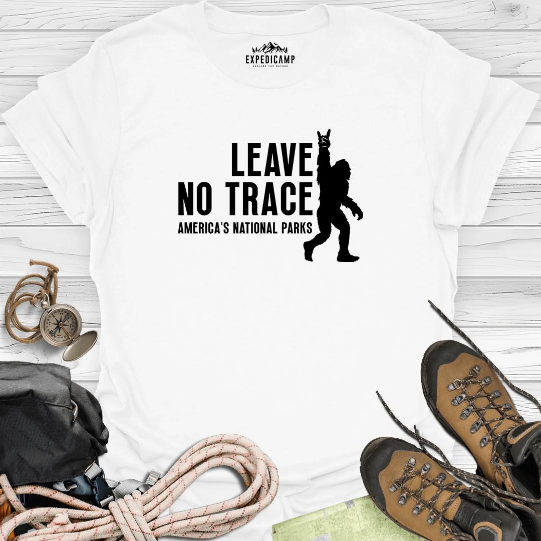 Bigfoot Leave No Trace America's National Parks T-Shirt – White – Outdoor apparel for travel, hiking, camping, and nature lovers – ExpediCamp