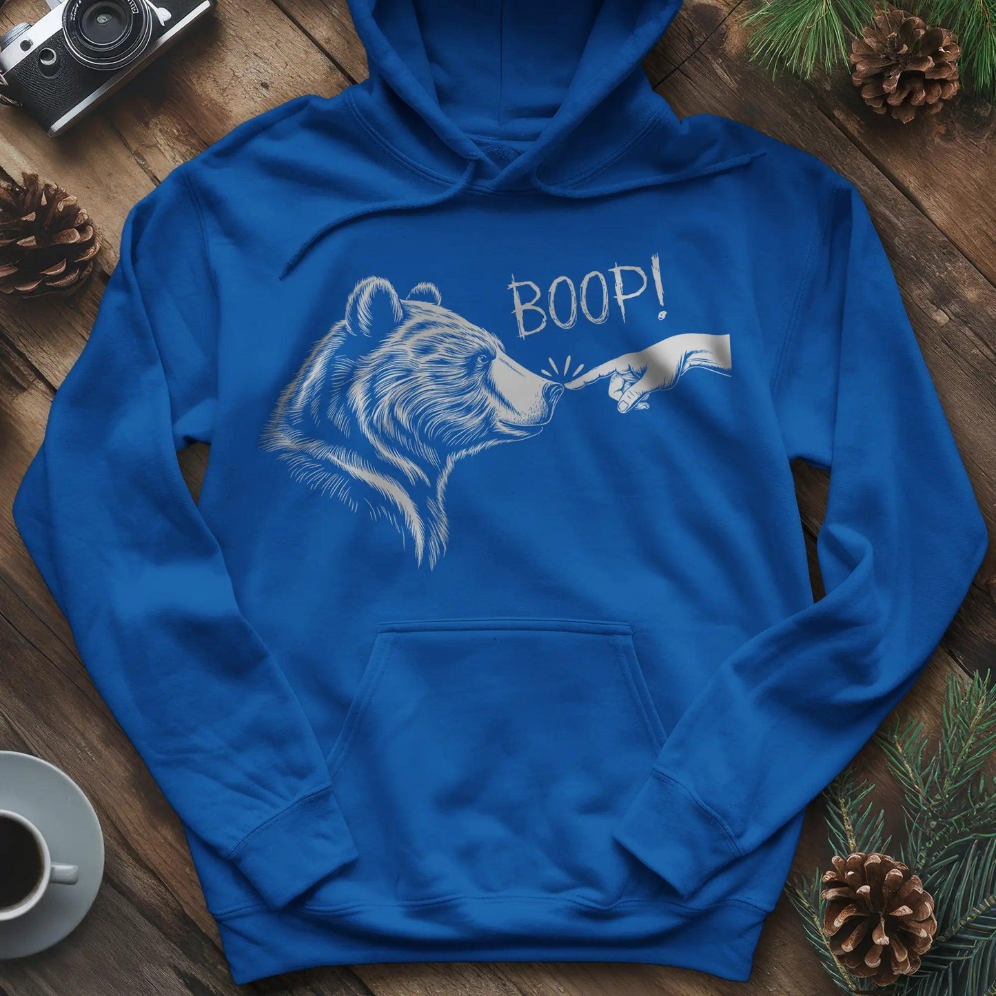 Boop Bear Hoodie – Cozy and Playful Bear Lover’s Hoodie – Royal – Outdoor apparel for travel, hiking, camping, and nature lovers – ExpediCamp