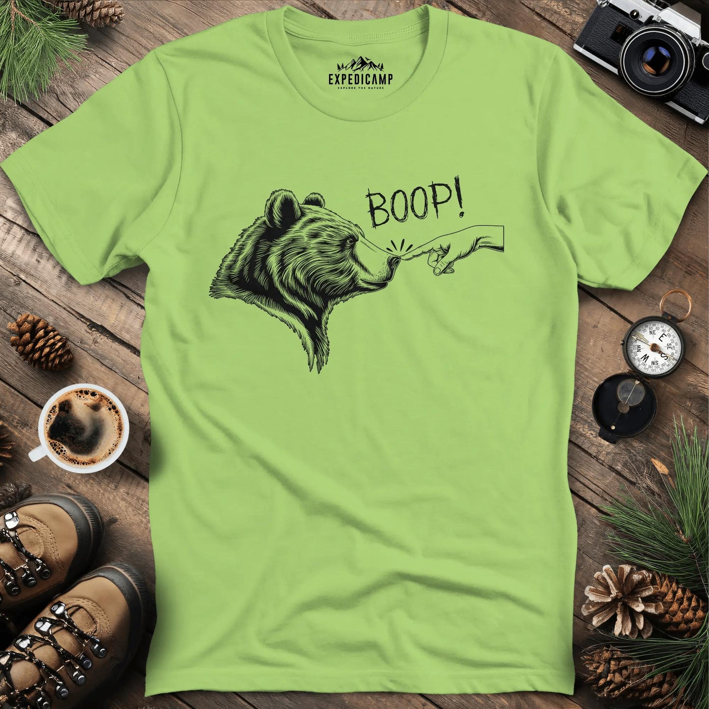 Boop! Bear Nose T-Shirt – Kiwi – Outdoor apparel for travel, hiking, camping, and nature lovers – ExpediCamp