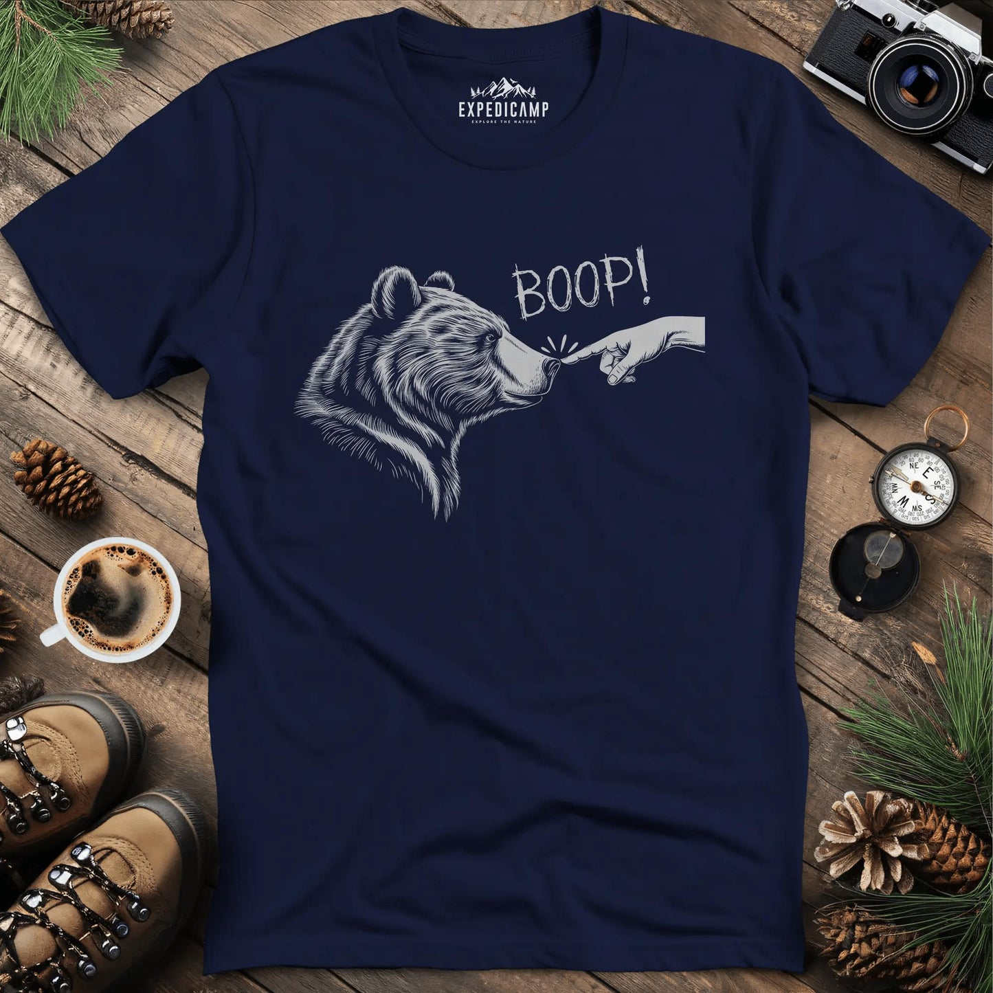 Boop! Bear Nose T-Shirt – Navy – Outdoor apparel for travel, hiking, camping, and nature lovers – ExpediCamp