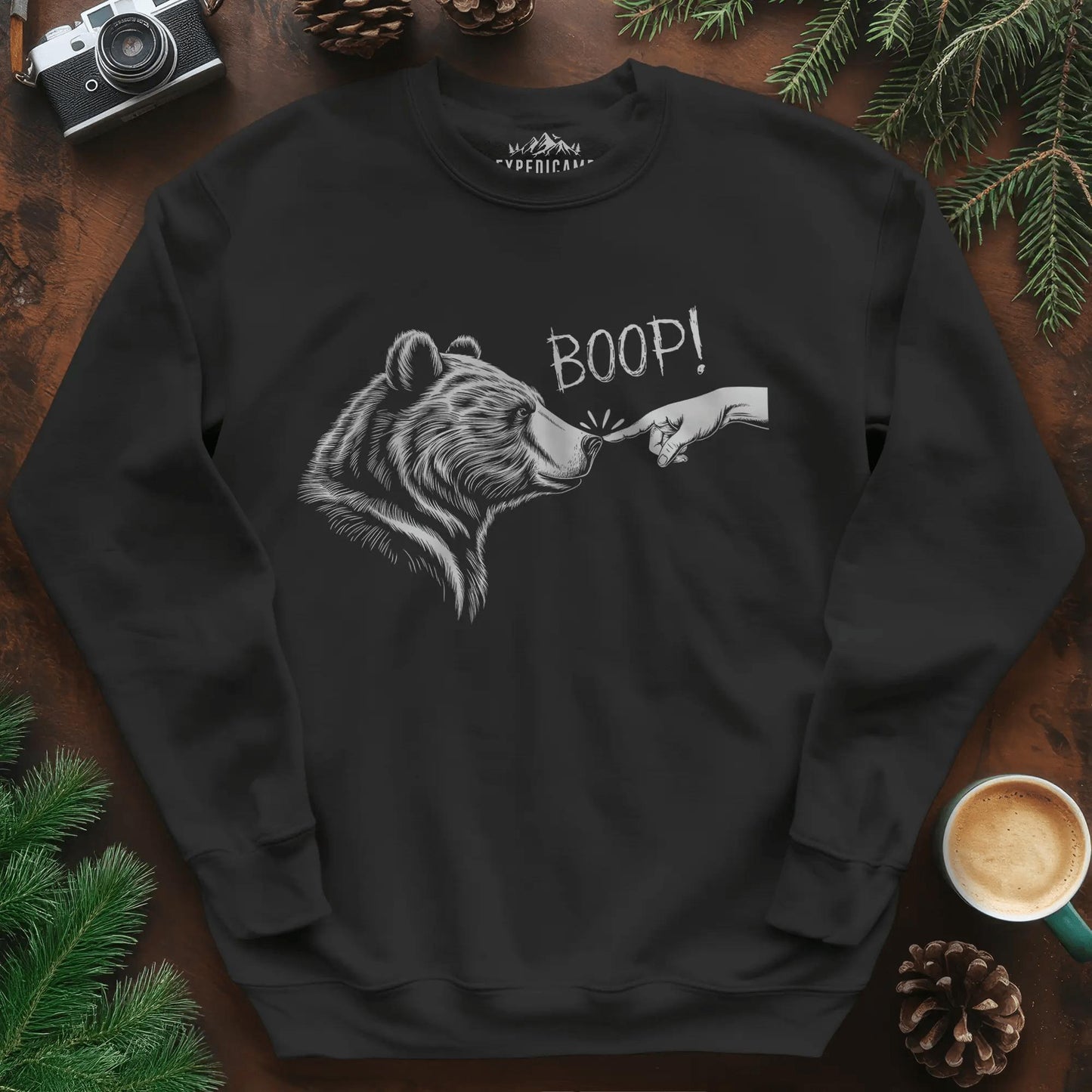 Boop Bear Sweatshirt – Funny Bear Lover Sweatshirt – Black – Outdoor apparel for travel, hiking, camping, and nature lovers – ExpediCamp