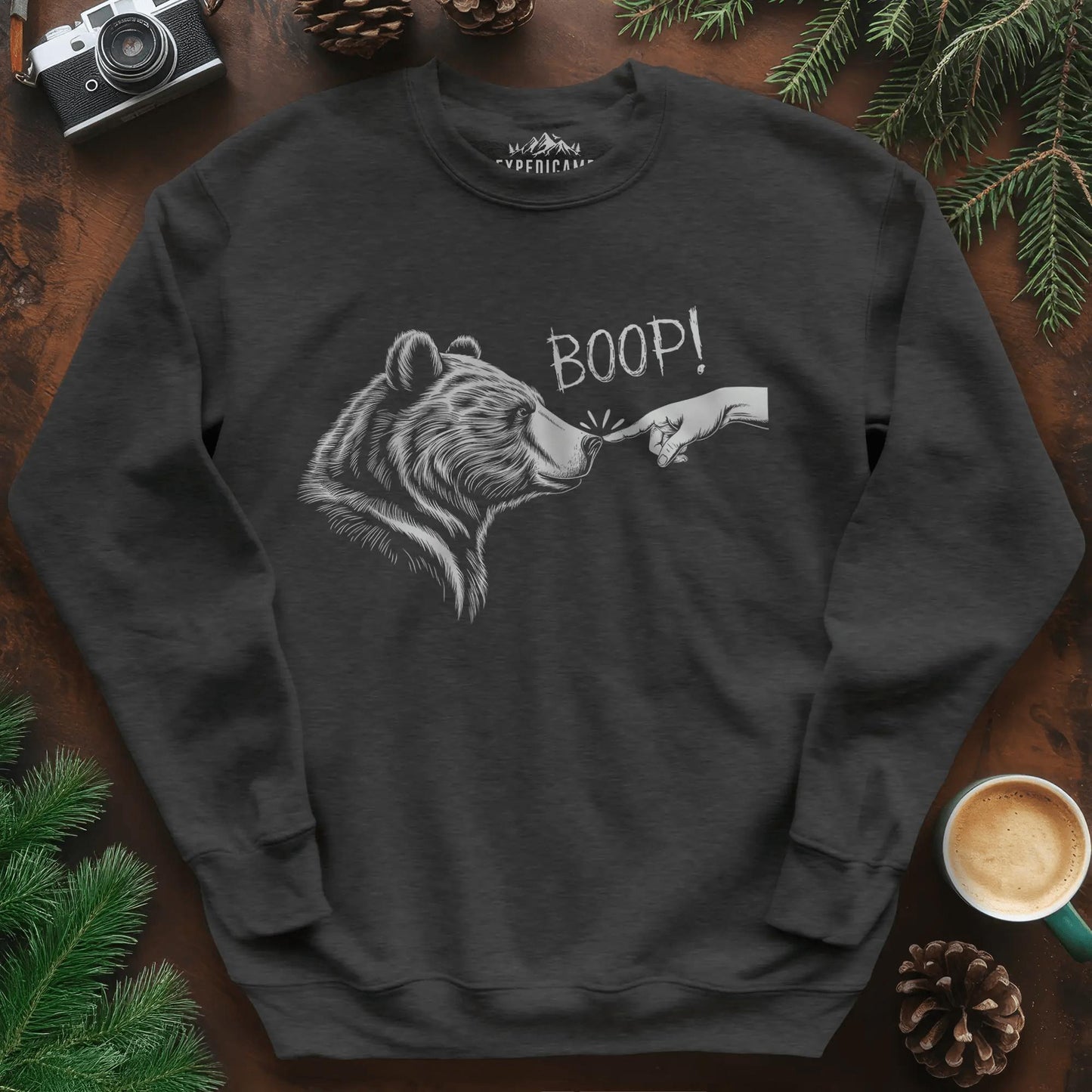 Boop Bear Sweatshirt – Funny Bear Lover Sweatshirt – Dark Heather – Outdoor apparel for travel, hiking, camping, and nature lovers – ExpediCamp