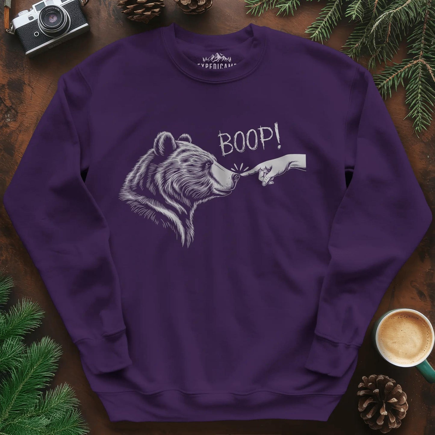 Boop Bear Sweatshirt – Funny Bear Lover Sweatshirt – Purple – Outdoor apparel for travel, hiking, camping, and nature lovers – ExpediCamp