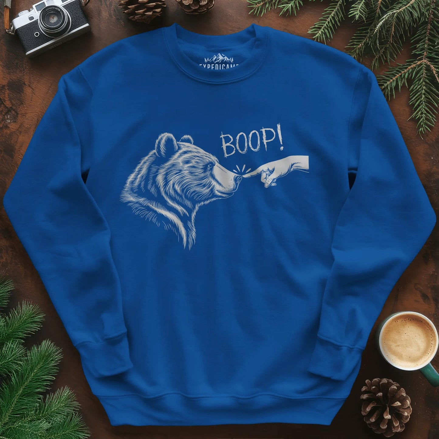 Boop Bear Sweatshirt – Funny Bear Lover Sweatshirt – Royal – Outdoor apparel for travel, hiking, camping, and nature lovers – ExpediCamp