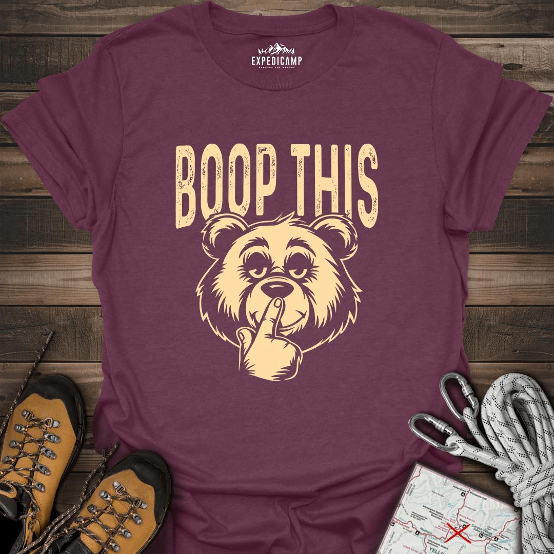 Boop This Bear T-Shirt – Fun and Playful Hiking Design – Heather Maroon – Outdoor apparel for travel, hiking, camping, and nature lovers – ExpediCamp