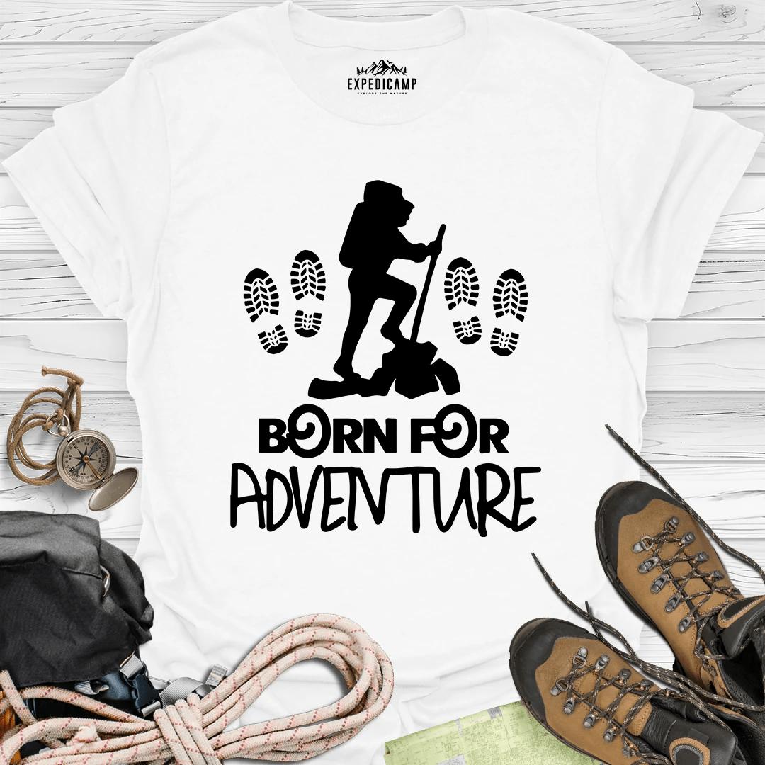 Born For Adventure T-Shirt – White – Outdoor apparel for travel, hiking, camping, and nature lovers – ExpediCamp