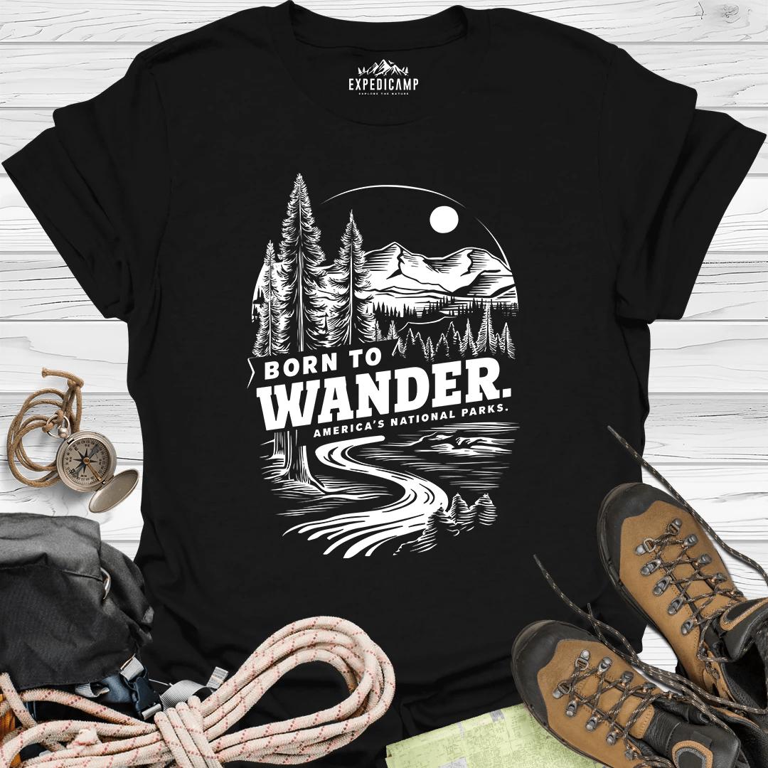 Born To Wander America's National Parks T-Shirt – Black – Outdoor apparel for travel, hiking, camping, and nature lovers – ExpediCamp