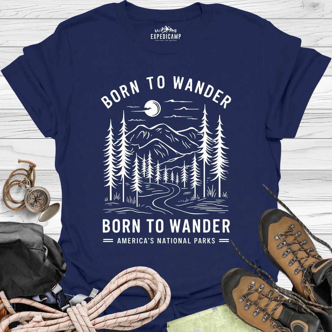 Born To Wander America's National Parks T-Shirt – Navy – Outdoor apparel for travel, hiking, camping, and nature lovers – ExpediCamp