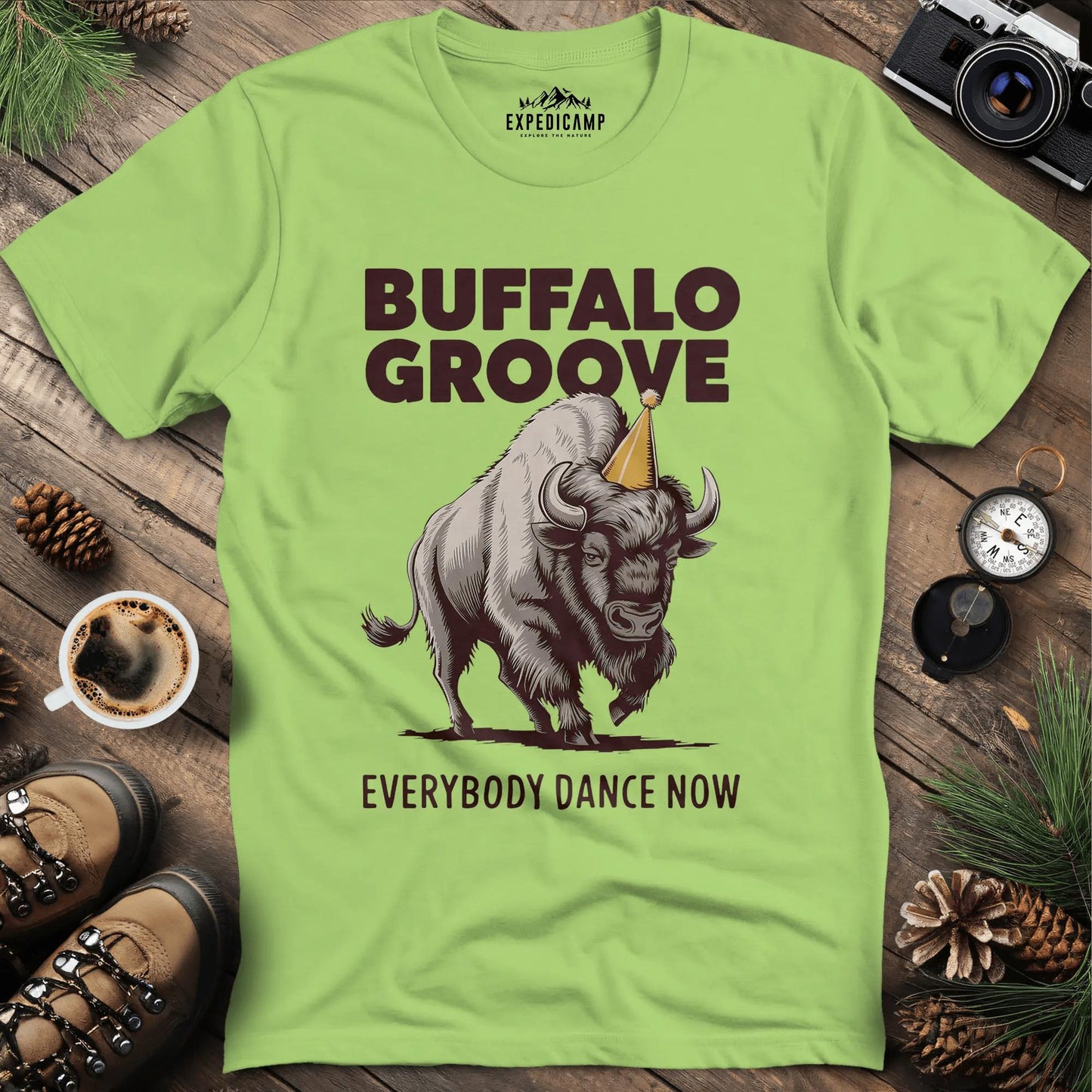 Buffalo Groove T-Shirt – Kiwi – Outdoor apparel for travel, hiking, camping, and nature lovers – ExpediCamp