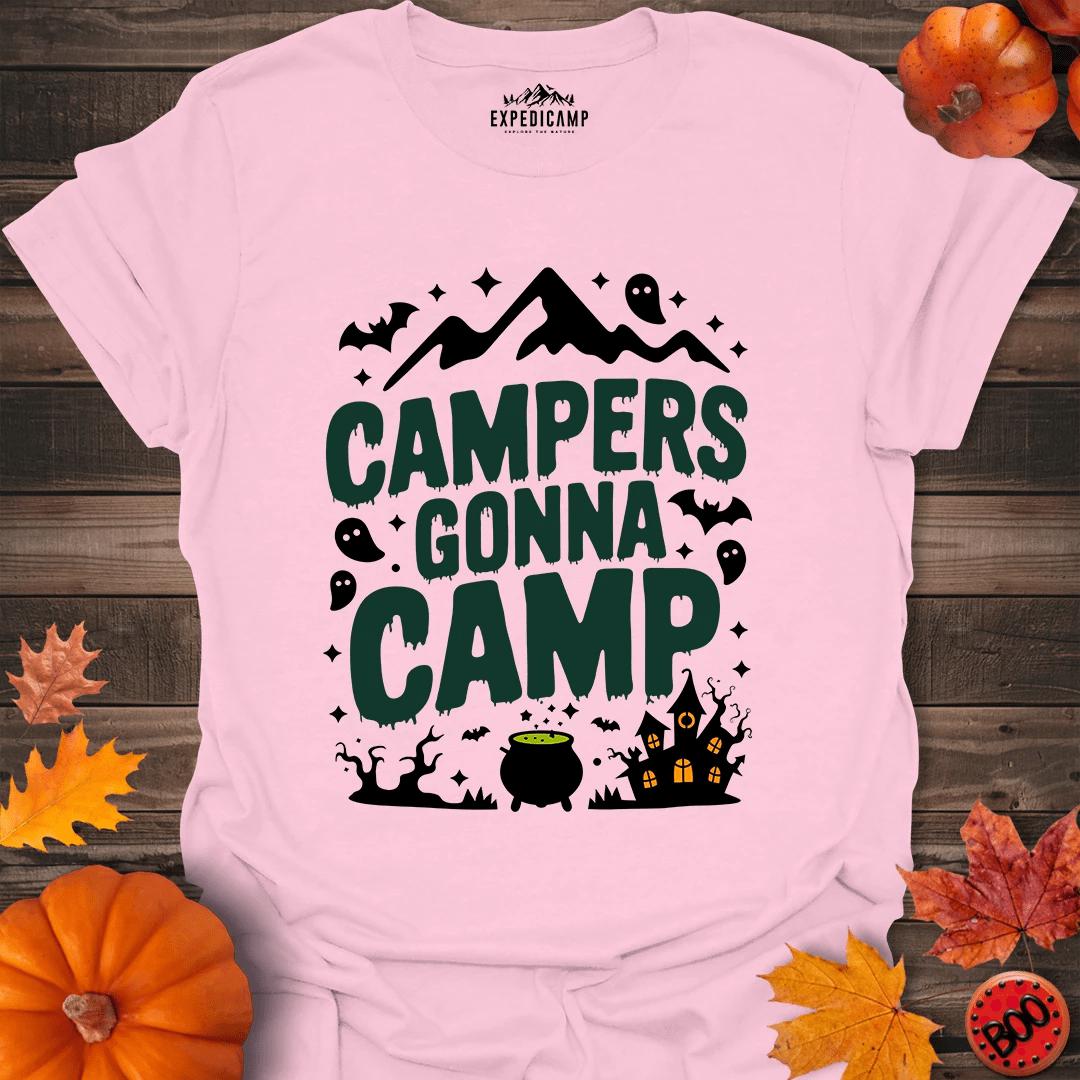 Campers Gonna Camp T-Shirt – Light Pink – Outdoor apparel for travel, hiking, camping, and nature lovers – ExpediCamp