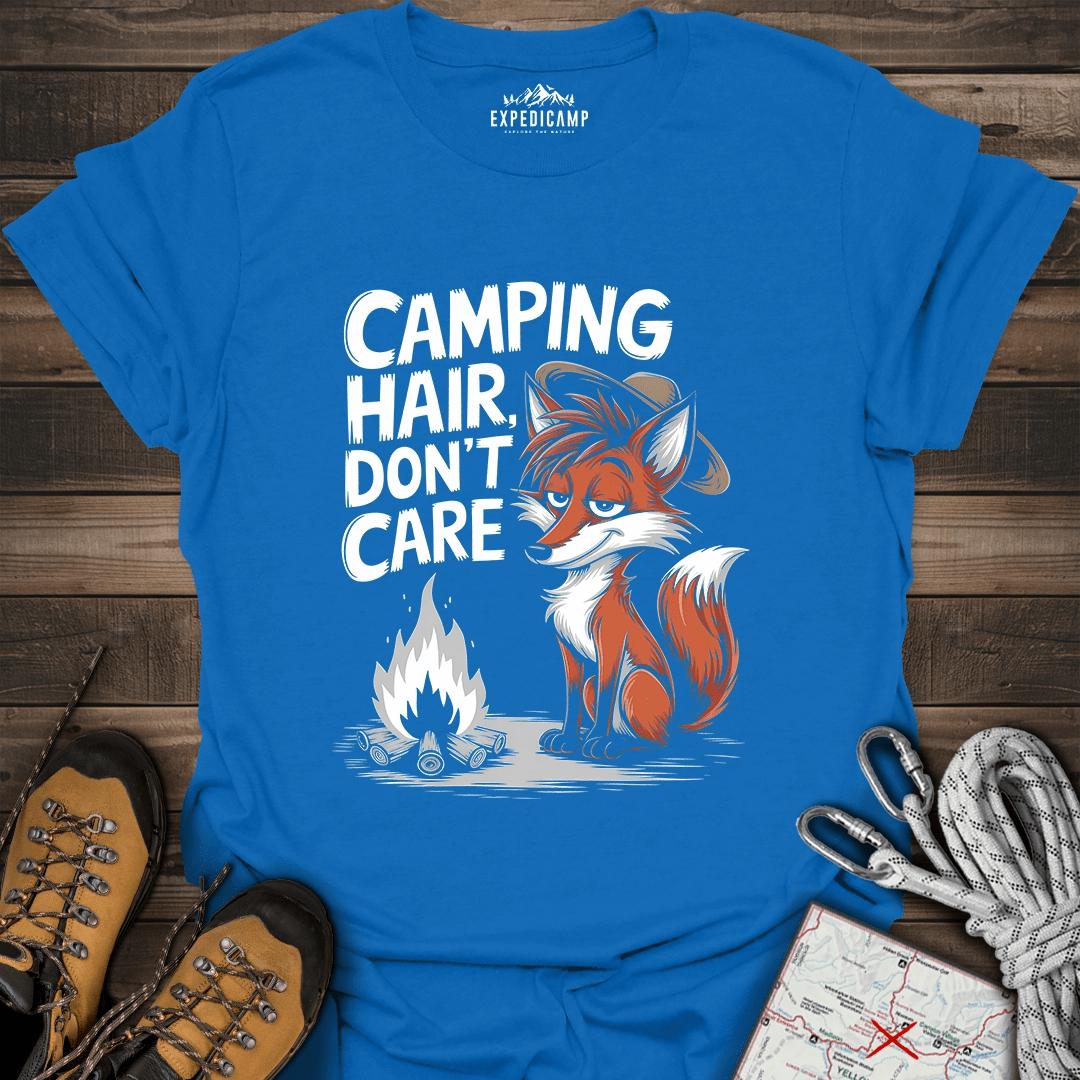 Camping Hair Don't Care Fox T-Shirt – Royal – Outdoor apparel for travel, hiking, camping, and nature lovers – ExpediCamp