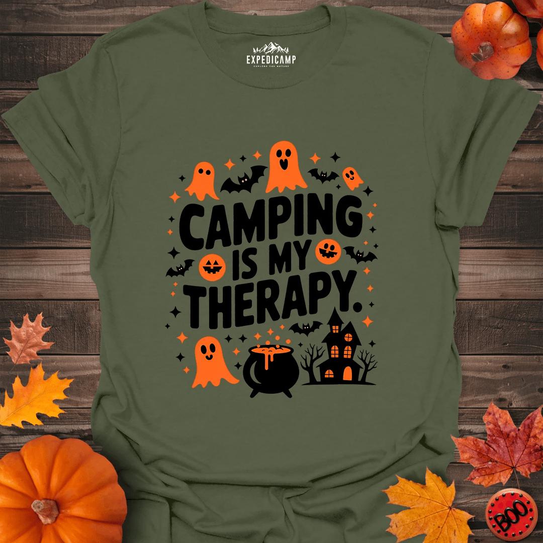 Camping Is My Therapy Halloween T-Shirt – Military Green – Outdoor apparel for travel, hiking, camping, and nature lovers – ExpediCamp