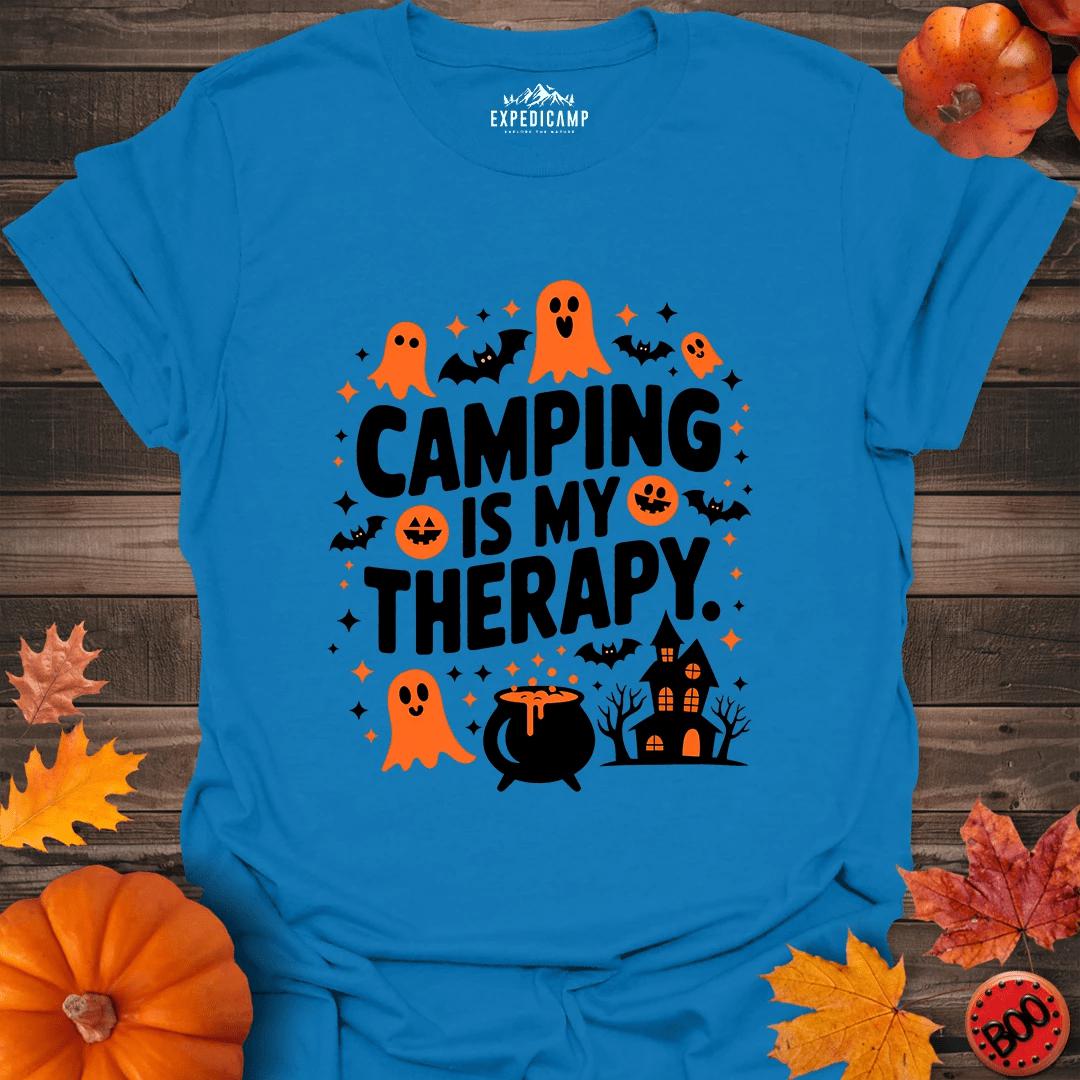Camping Is My Therapy Halloween T-Shirt – Royal – Outdoor apparel for travel, hiking, camping, and nature lovers – ExpediCamp