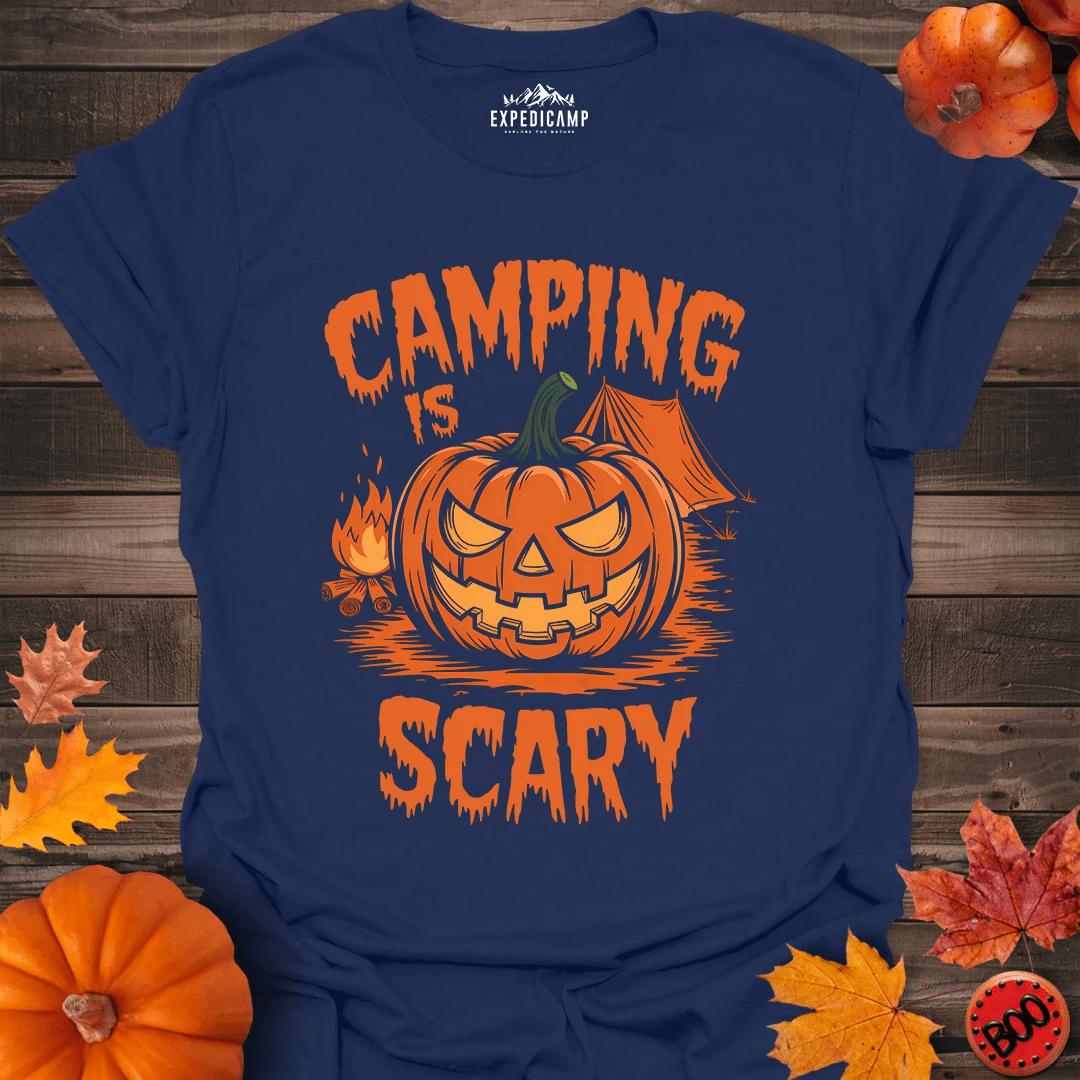 Camping Is Scary T-Shirt – Navy – Outdoor apparel for travel, hiking, camping, and nature lovers – ExpediCamp